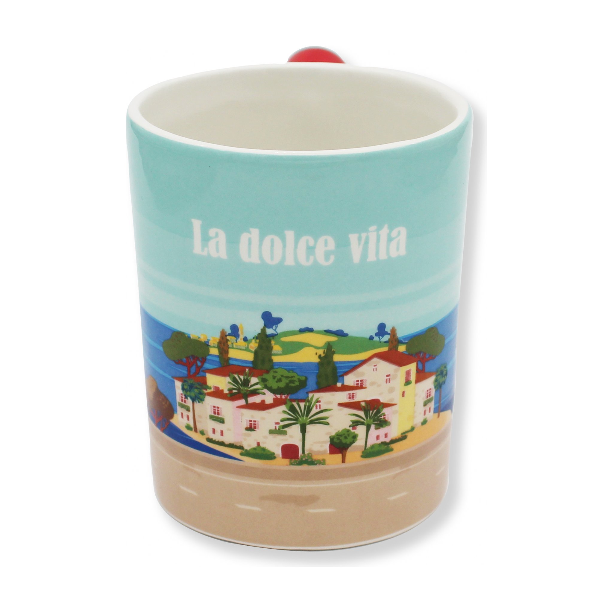 Rückseite der Roller Tasse mit Schriftzug La dolce vita