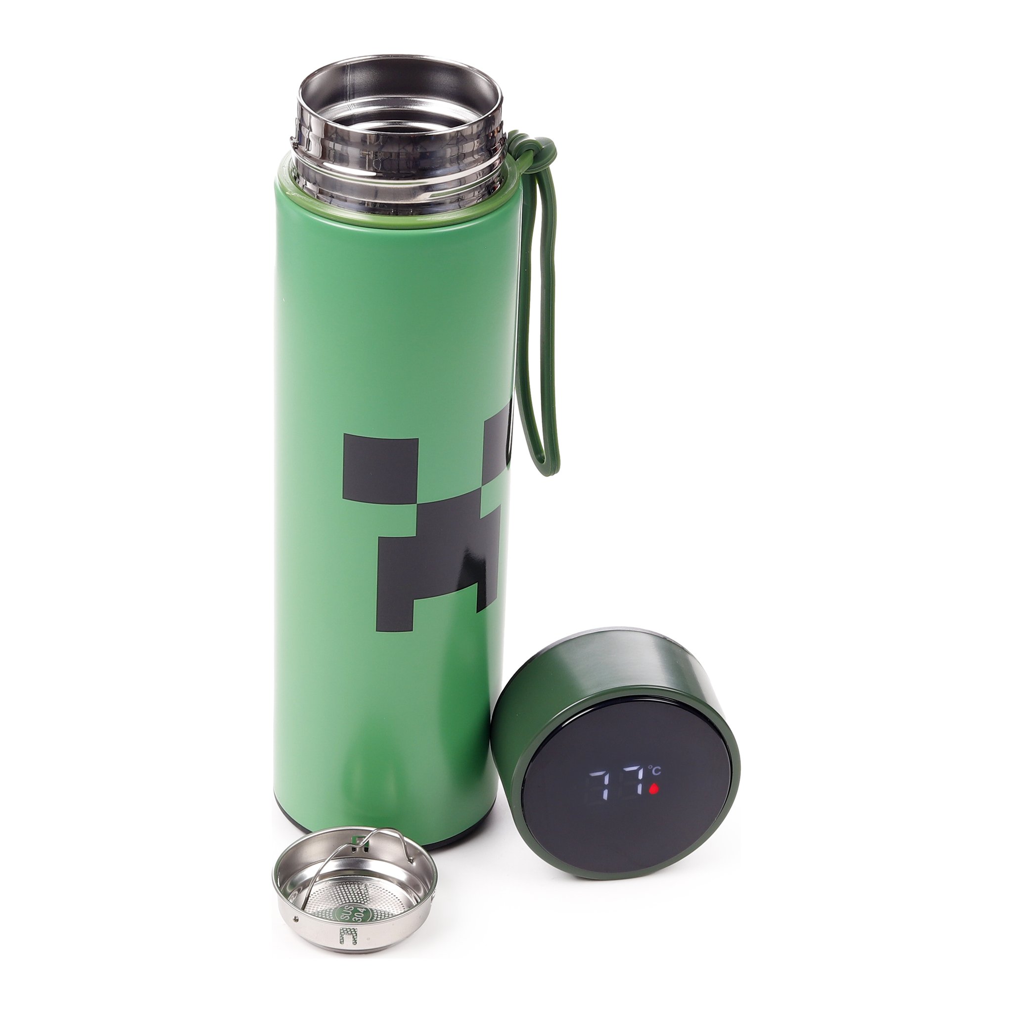 Bouteille Minecraft couvercle ote, interieur en inox visible