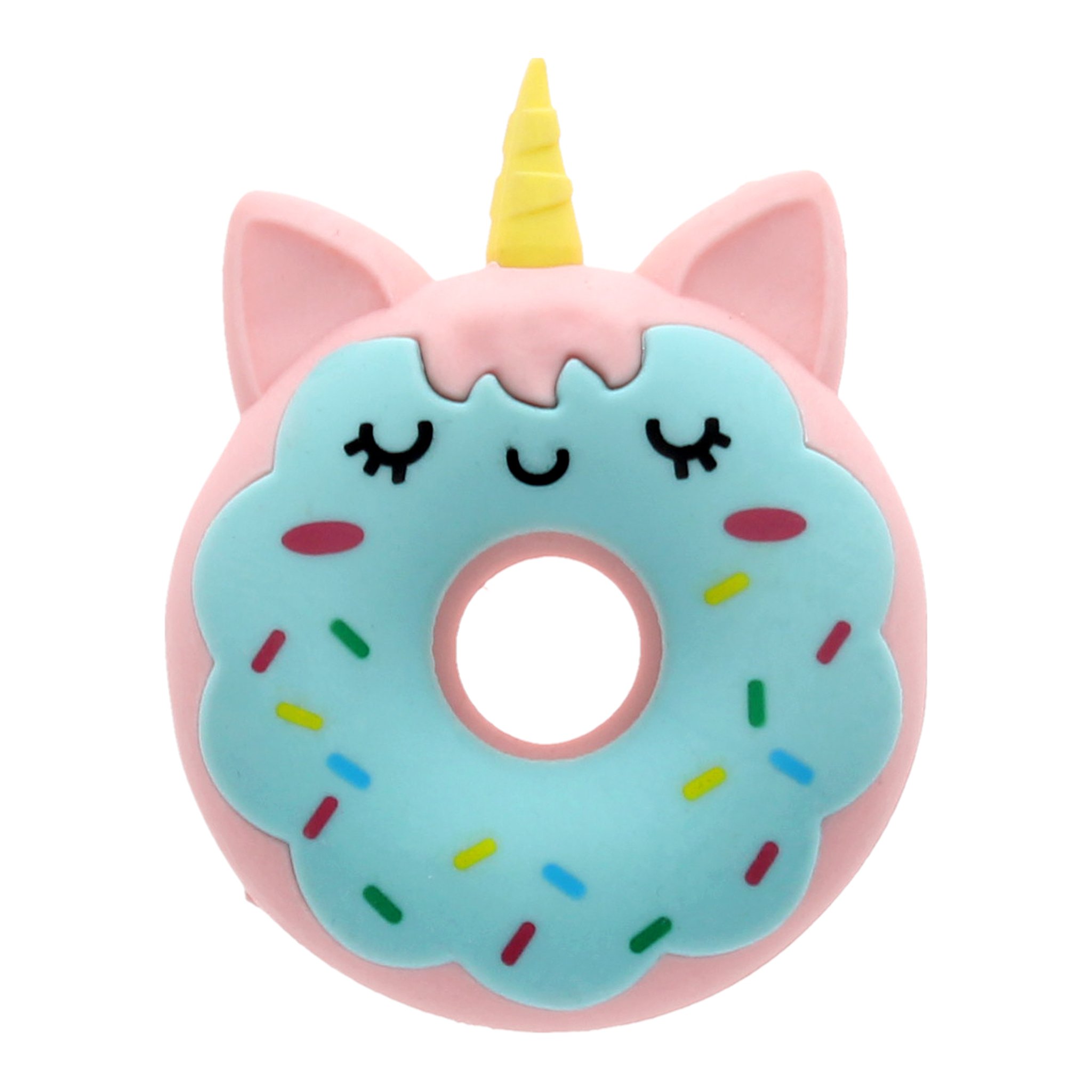 La gomme donut licorne détourée : donut menthe avec corne, oreilles et vermicelles