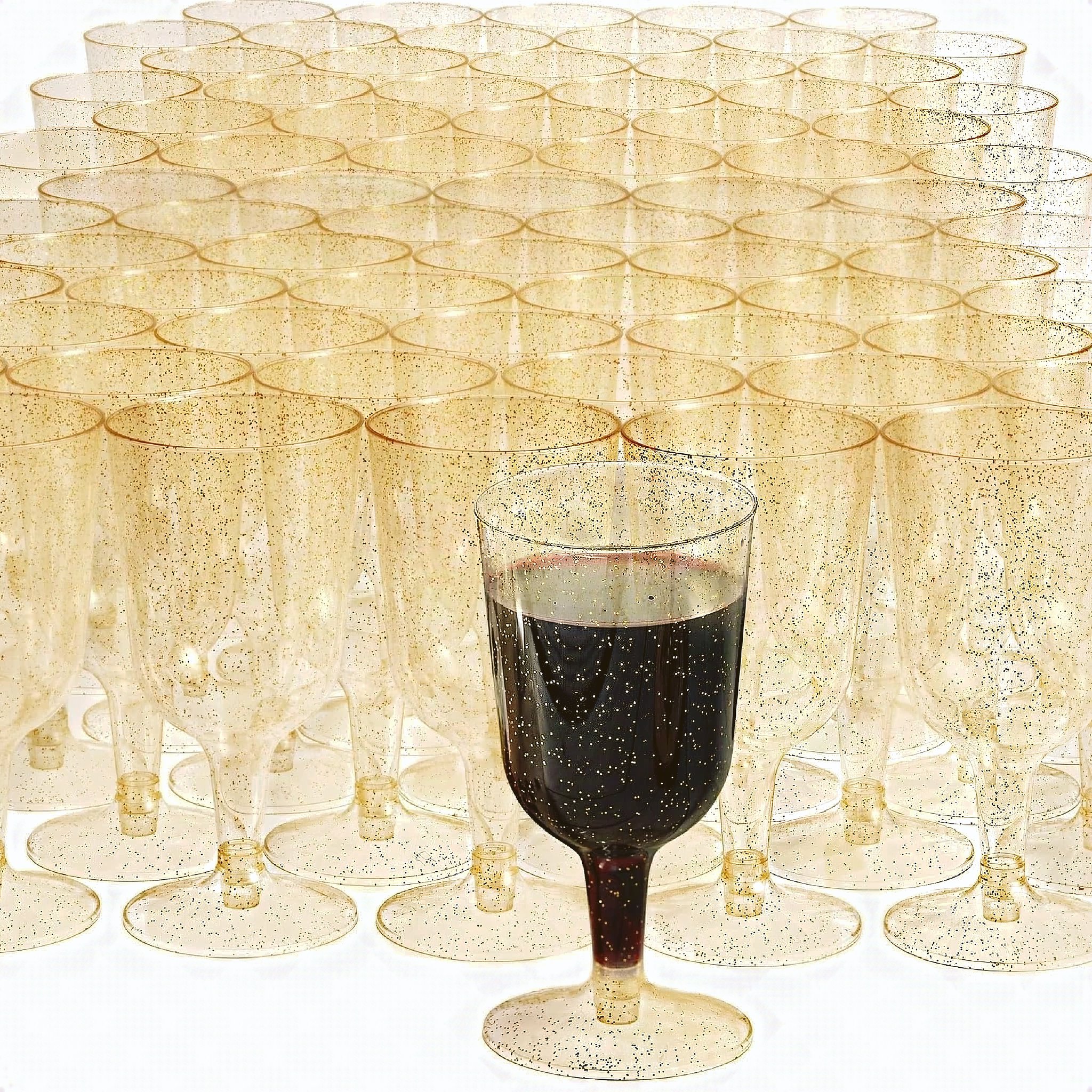Verres à vin en plastique dorés pailletés