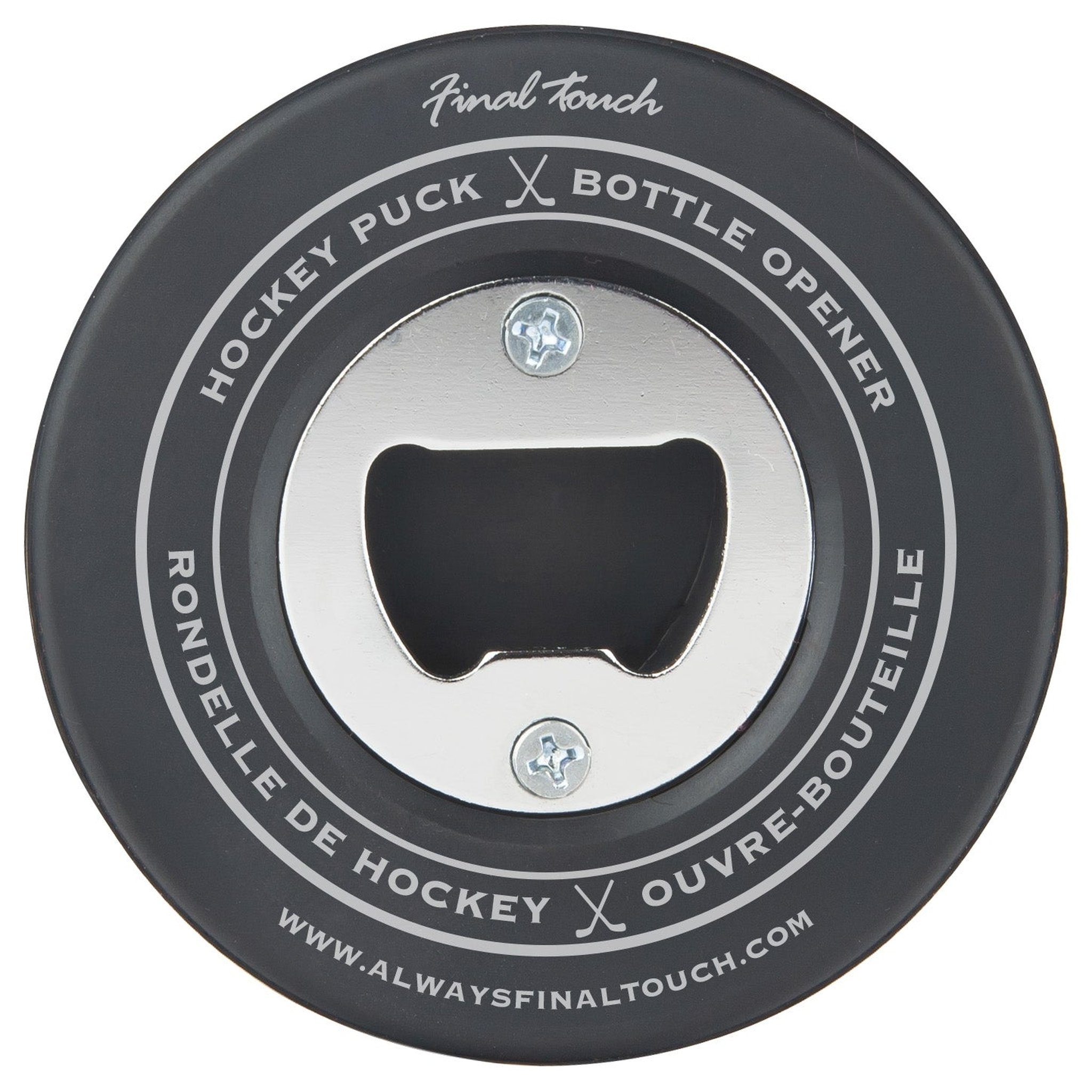 Ouvre-bouteille Hockey Puck vue de dessus du mécanisme