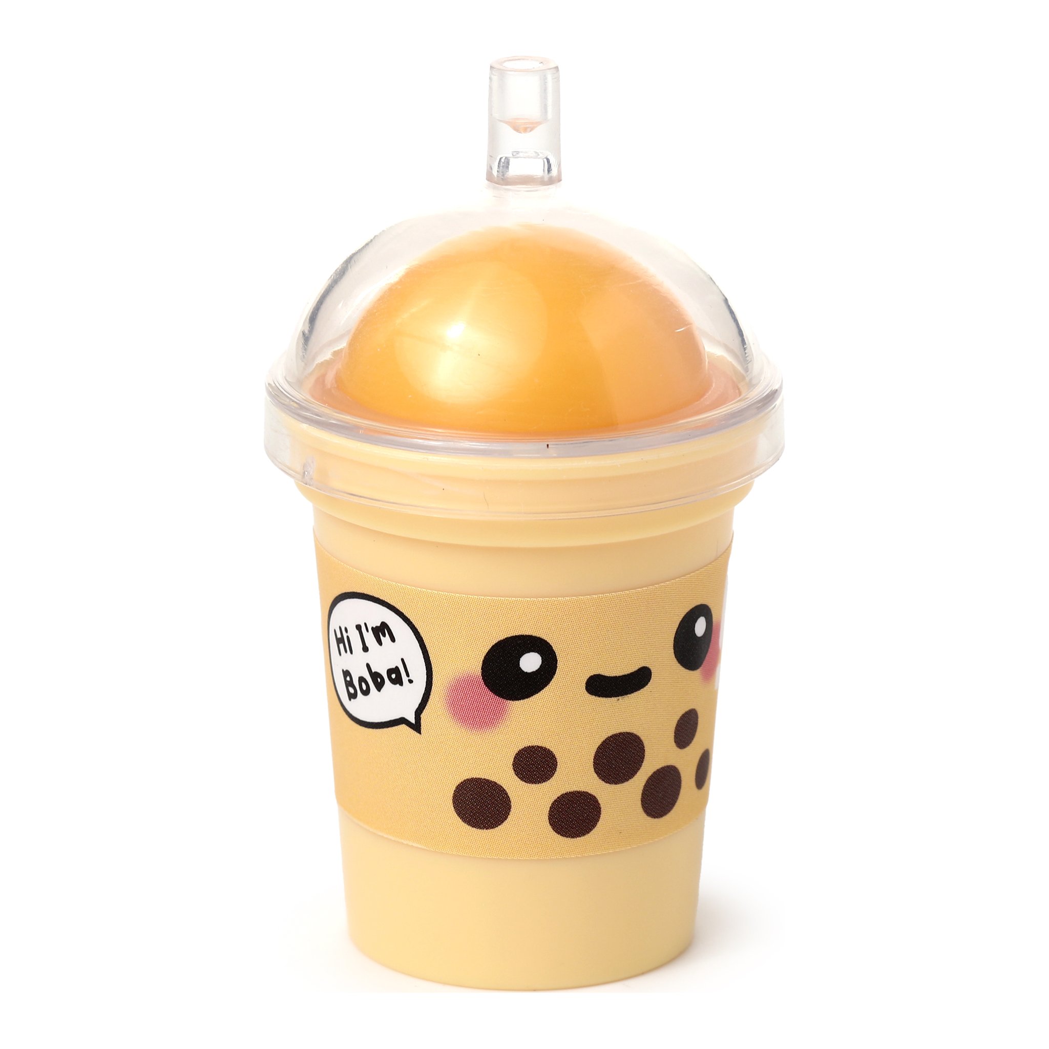Oranger Bubble-Tea-Becher mit Kuppeldeckel und Strohhalm