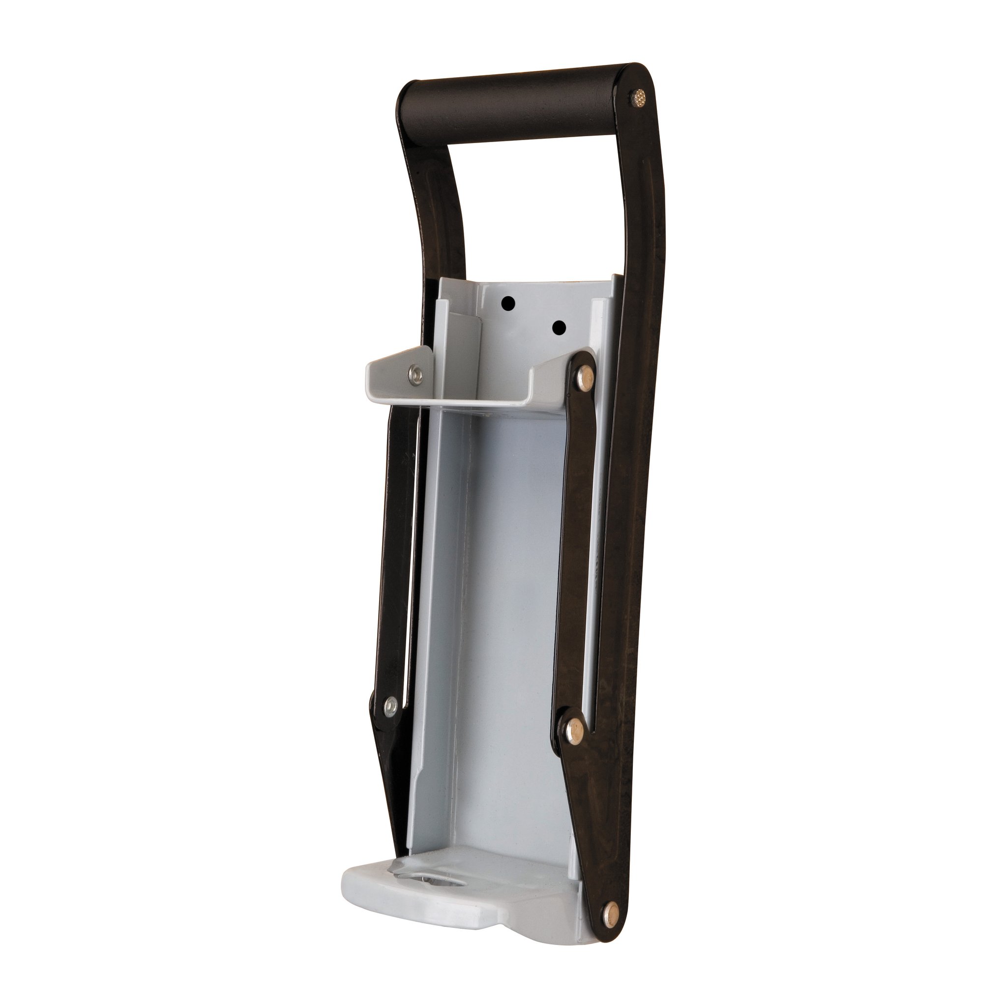 Steel can crusher with black lever and wall plate