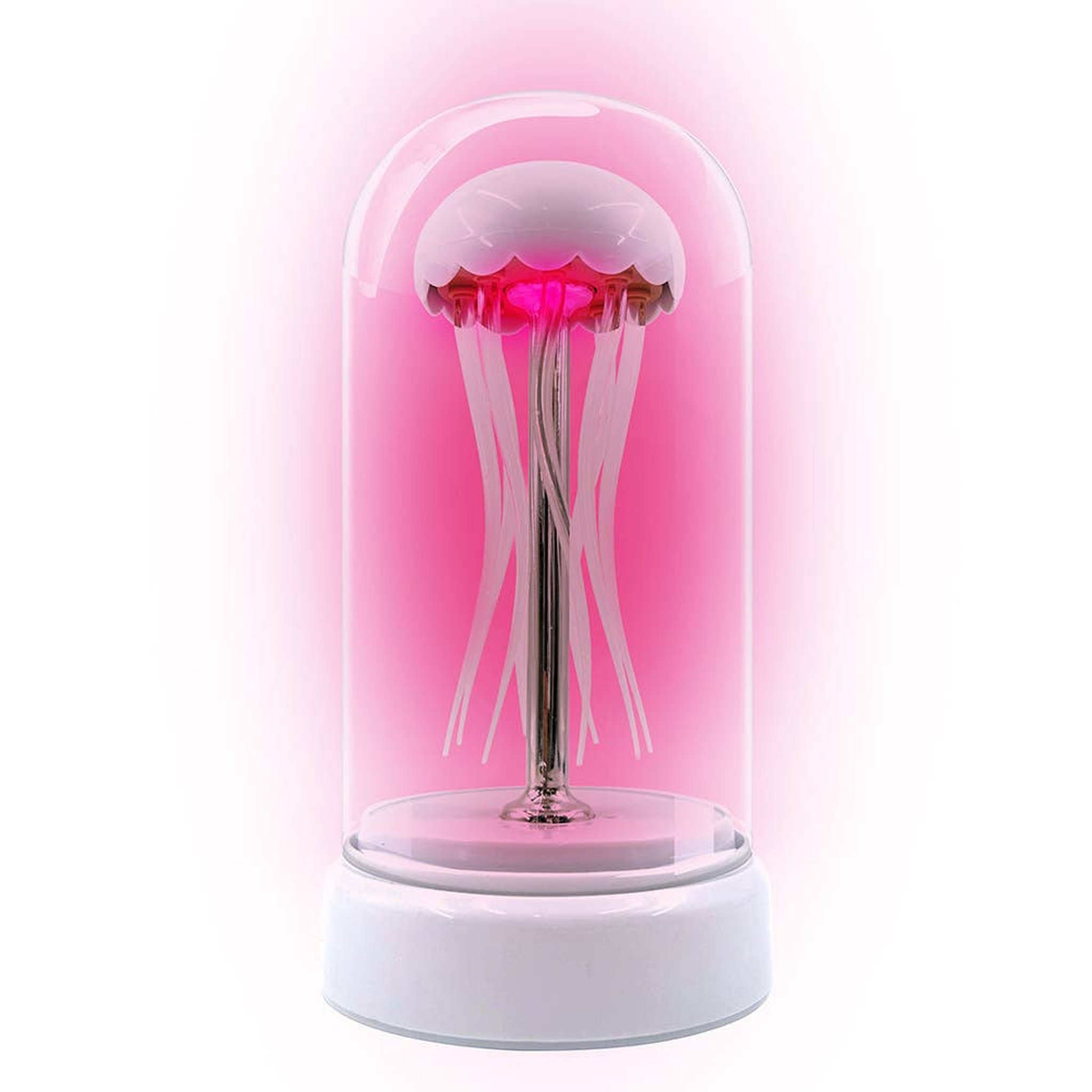 Quallen Lampe mit pinkem Leuchteffekt vor weissem Hintergrund