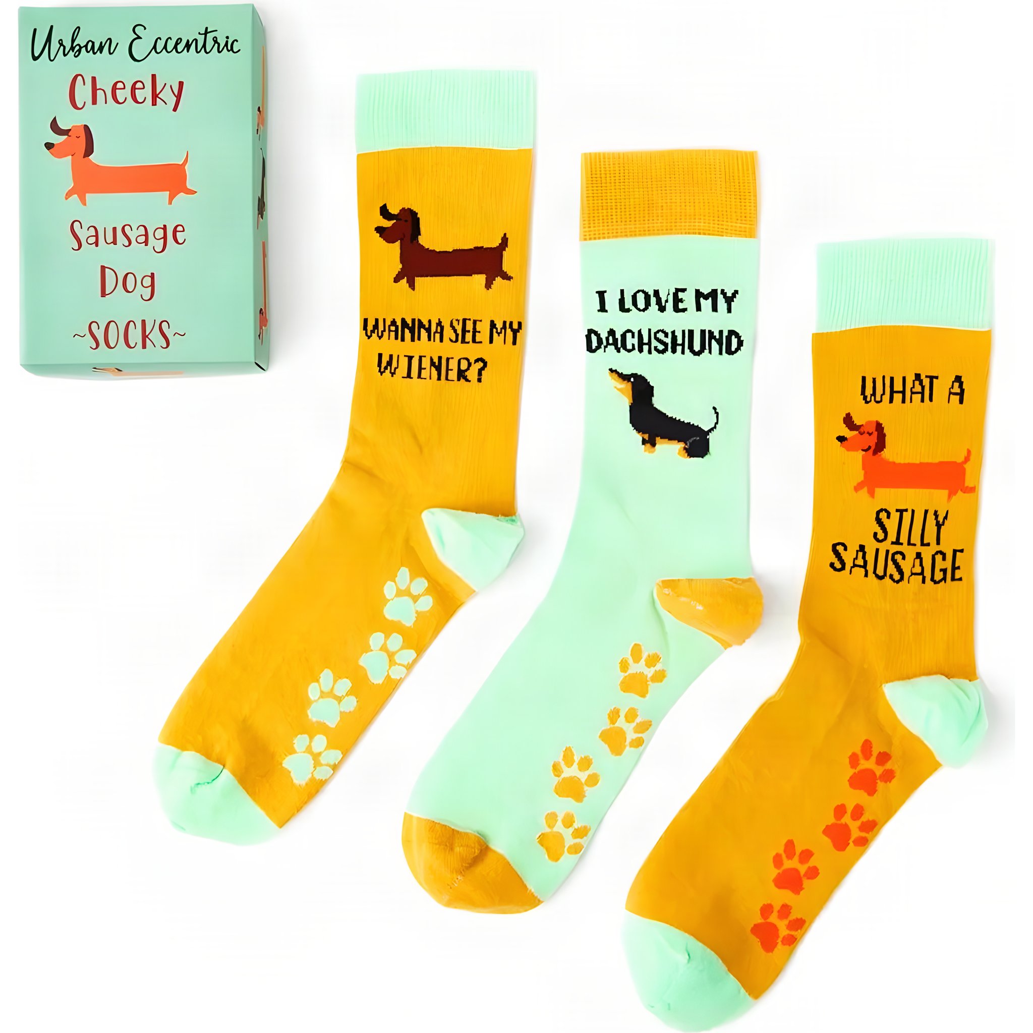 Dackel Socken-Set in Gelb mit lustigen Sprüchen