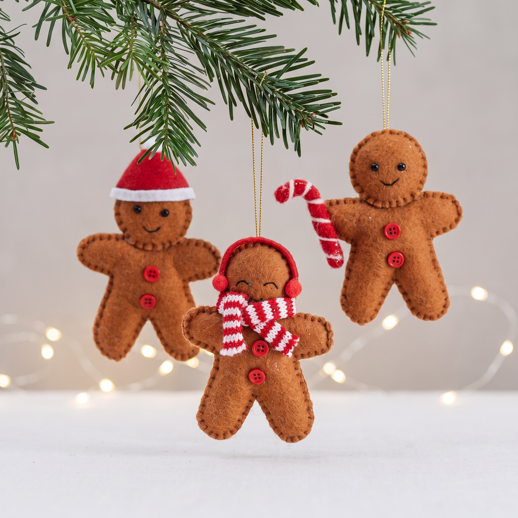 Gingerbread X-mas Decoration by Sass & Belle on a fir branch in warm light