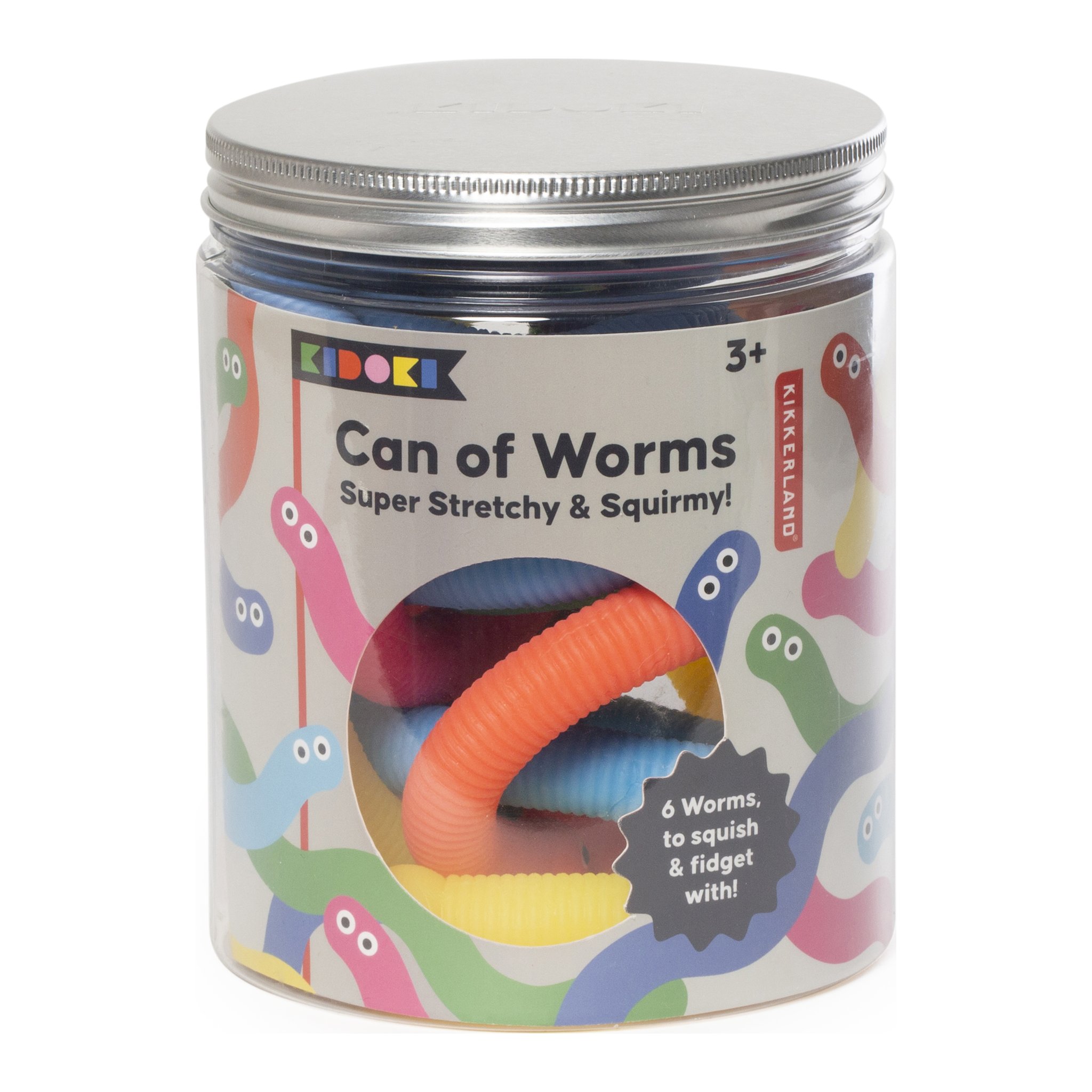 Boîte fermée « Can of Worms » avec vers anti-stress de Kidoki