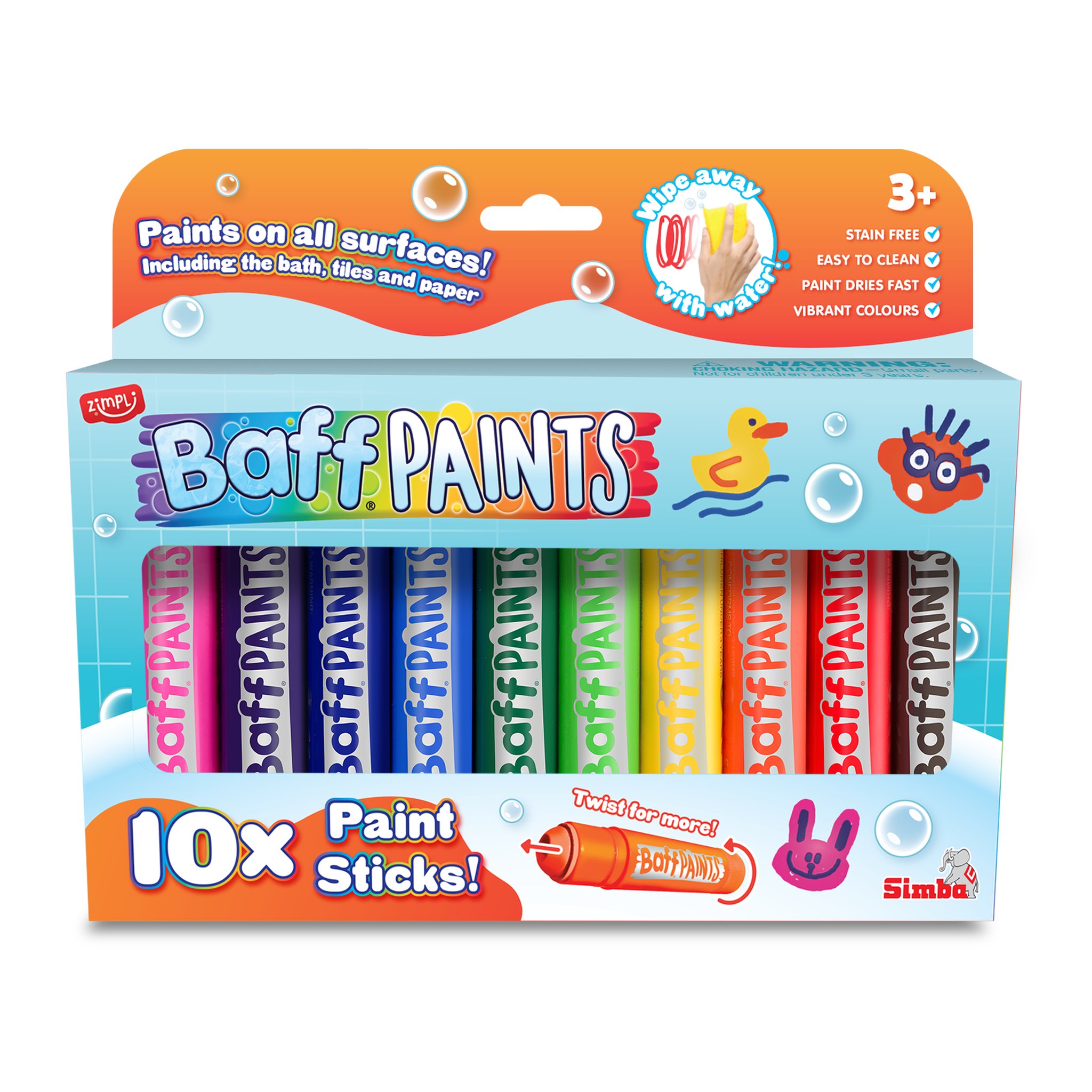 Baff Paints pack with 10 colourful paint sticks
