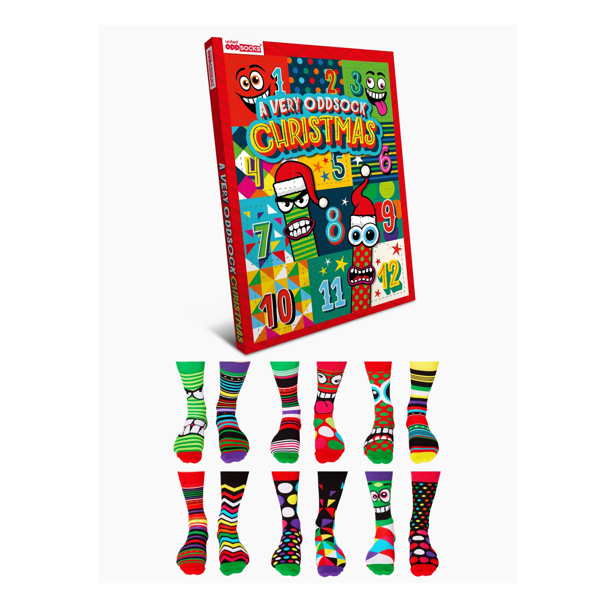 Calendrier de l'Avent avec les 12 chaussettes dépareillées devant