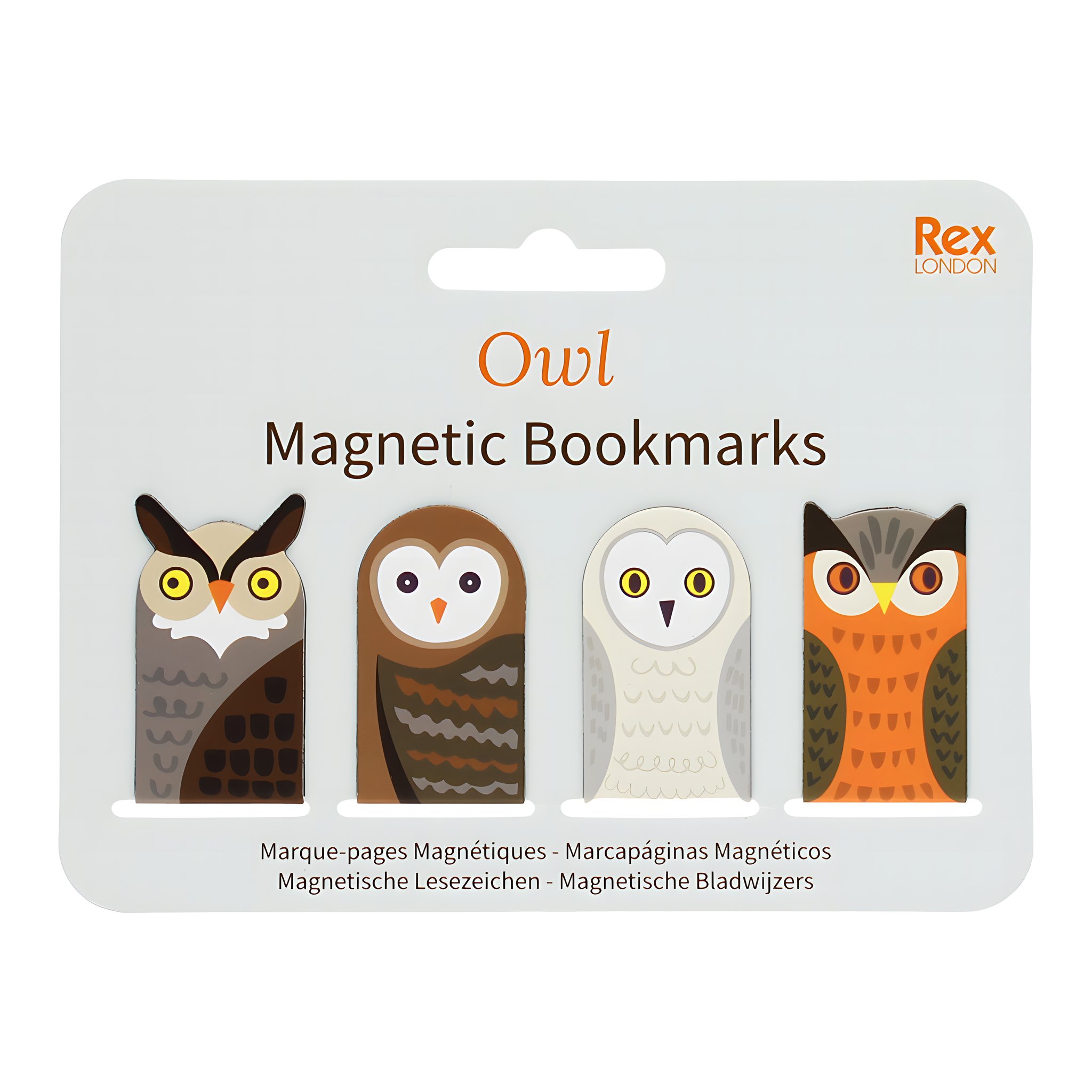 Eulen-Lesezeichen 4er-Set auf der Verpackungskarte Owl Magnetic Bookmarks