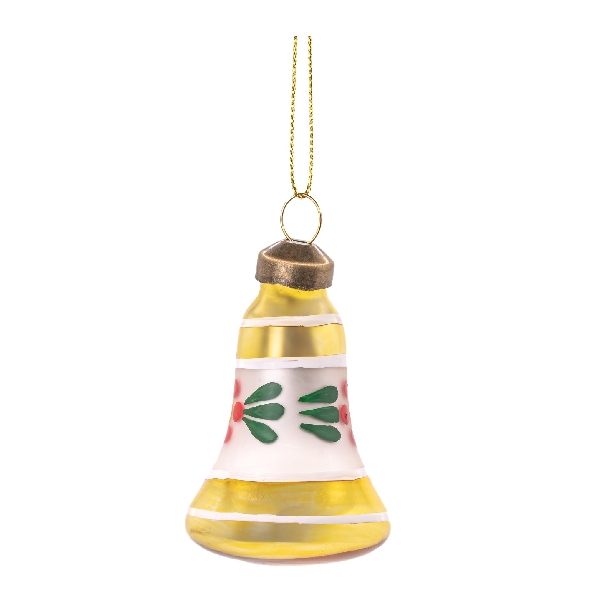Gelbe Vintage-Glocke aus Glas mit Blumenmuster