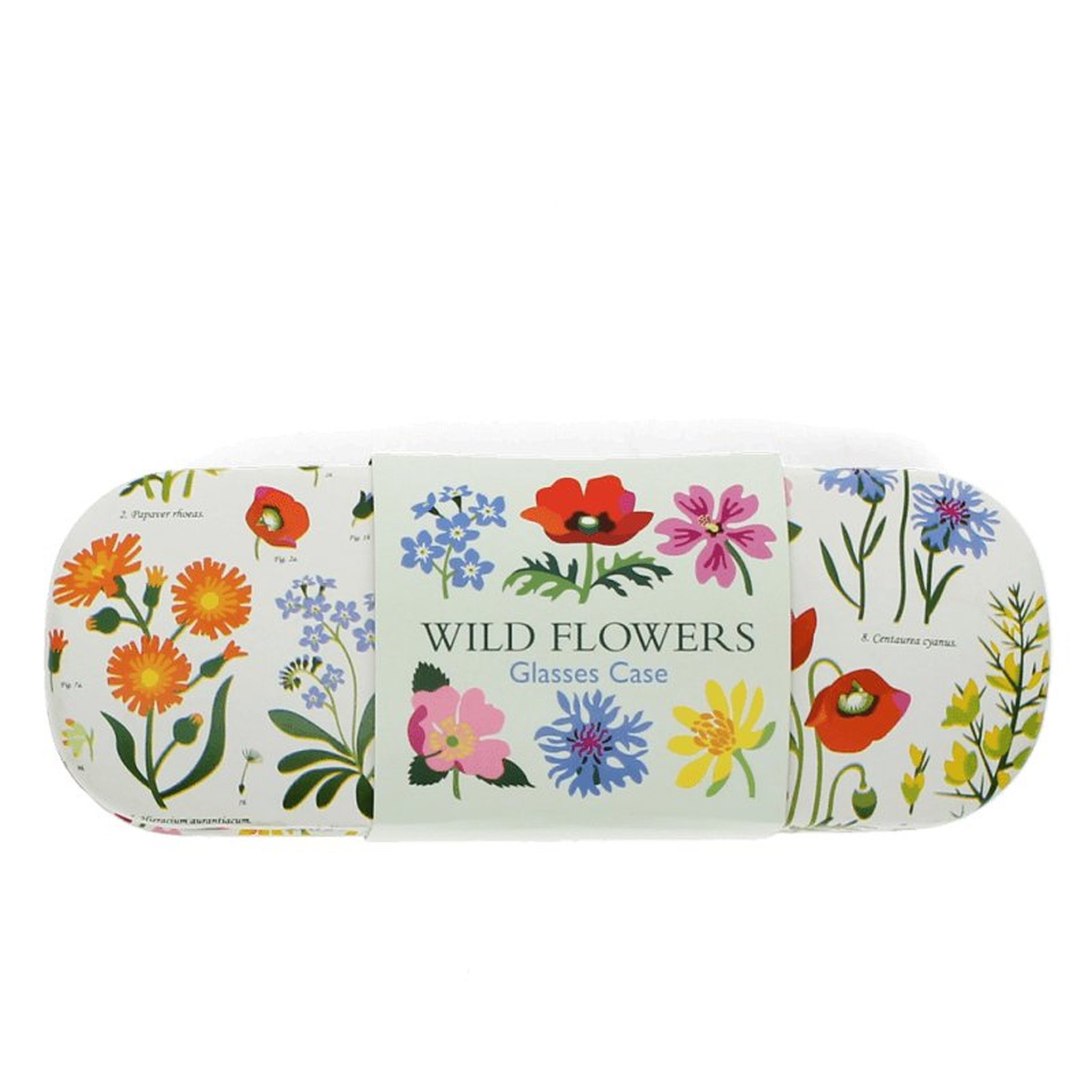 Geschlossenes Wildblumen-Brillenetui mit Mohn, Kornblumen und Margeriten