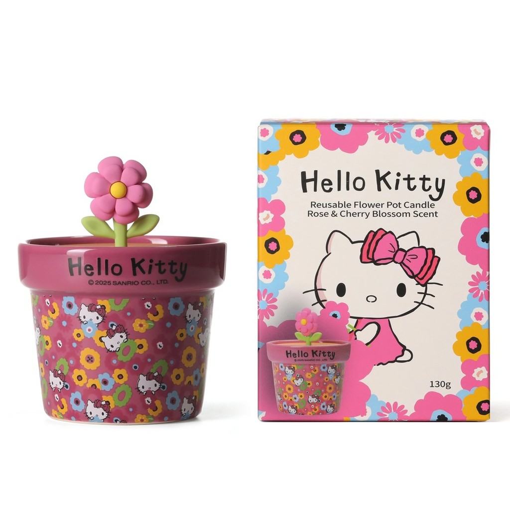 Hello Kitty Duftkerze im Blumentopf mit Blütenduft