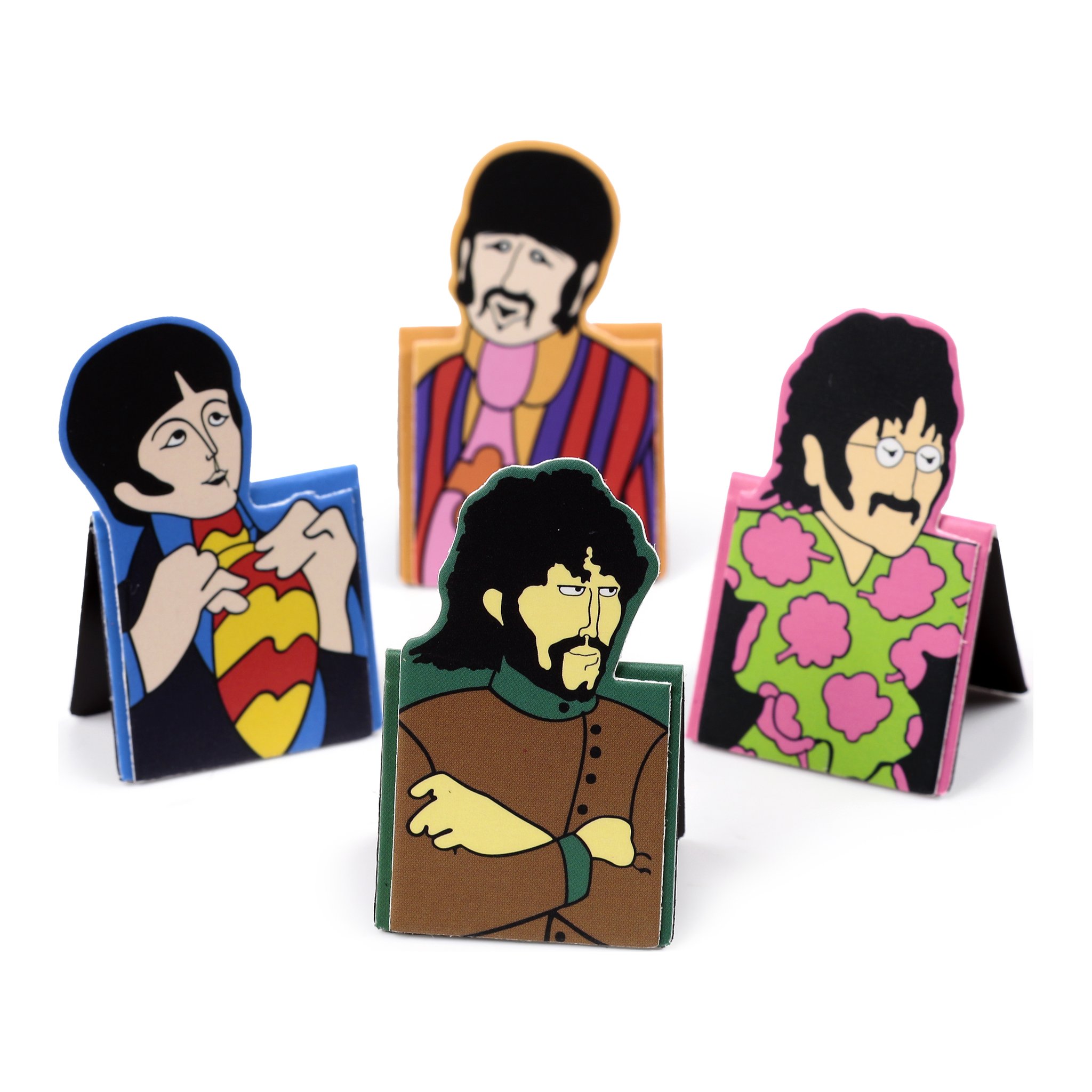 Vier Beatles-Lesezeichen im Yellow-Submarine-Stil aufgestellt