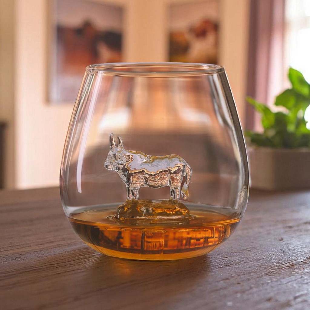 Trinkglas mit Hochlandrind aus Glas