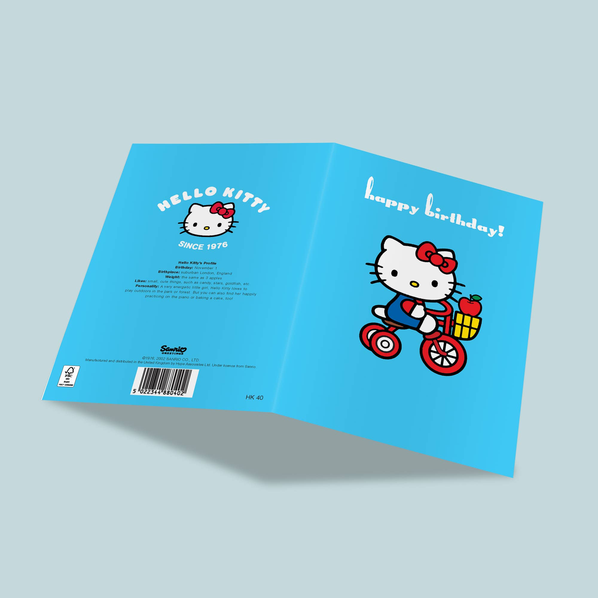 Geburtstagskarte Hello Kitty auf dem Dreirad – aufgeklappt