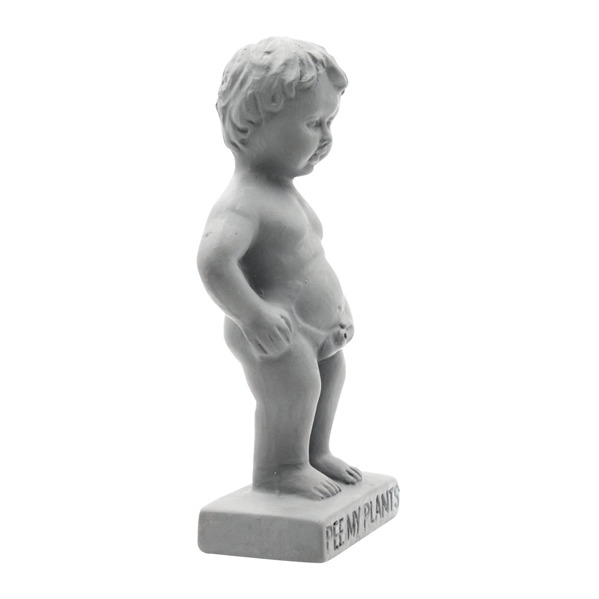 Manneken Pis Wasserspender mit verschiedenen Pflanzentopfen