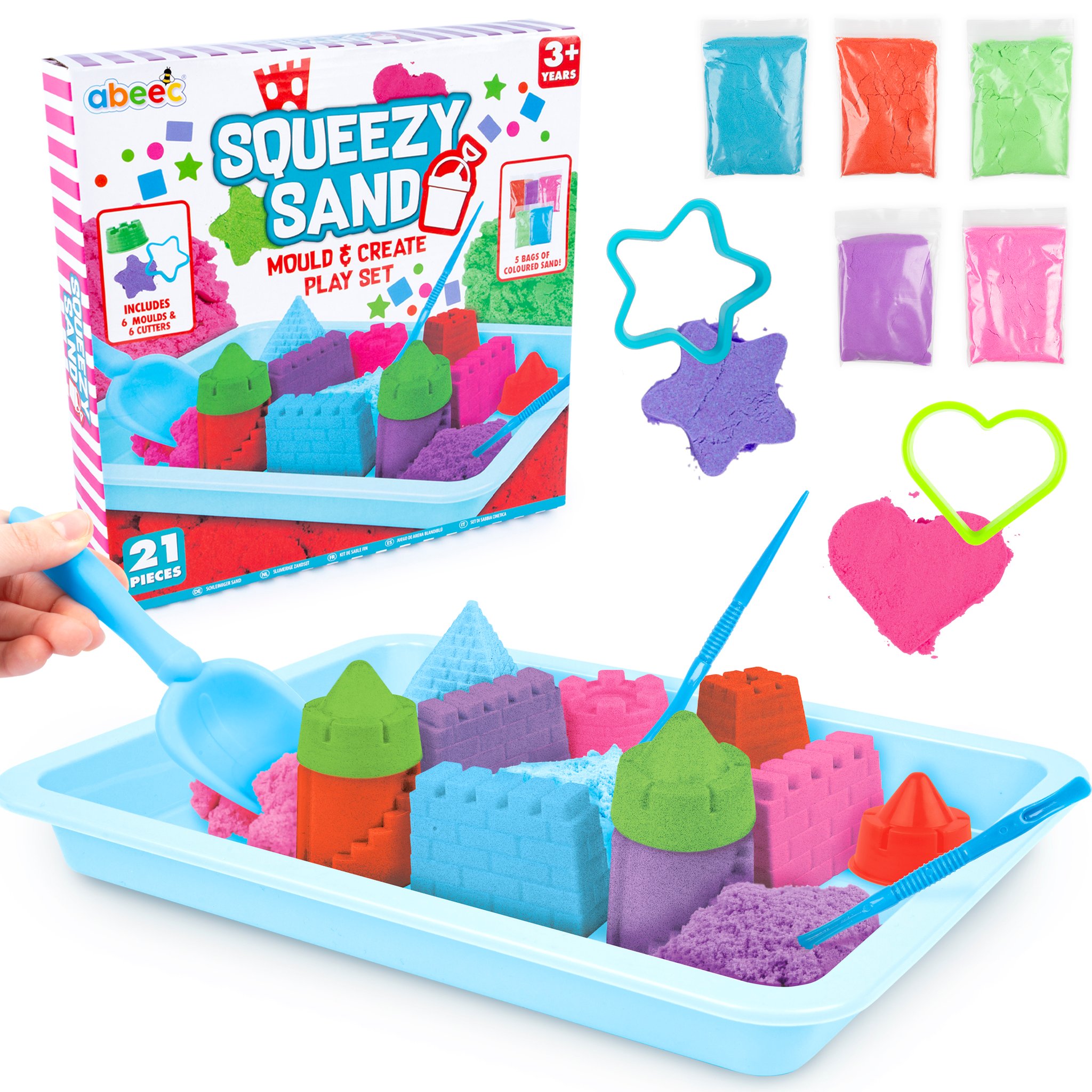 abeec Squeezy Sand Set mit Tablett, Sandfiguren und Formen