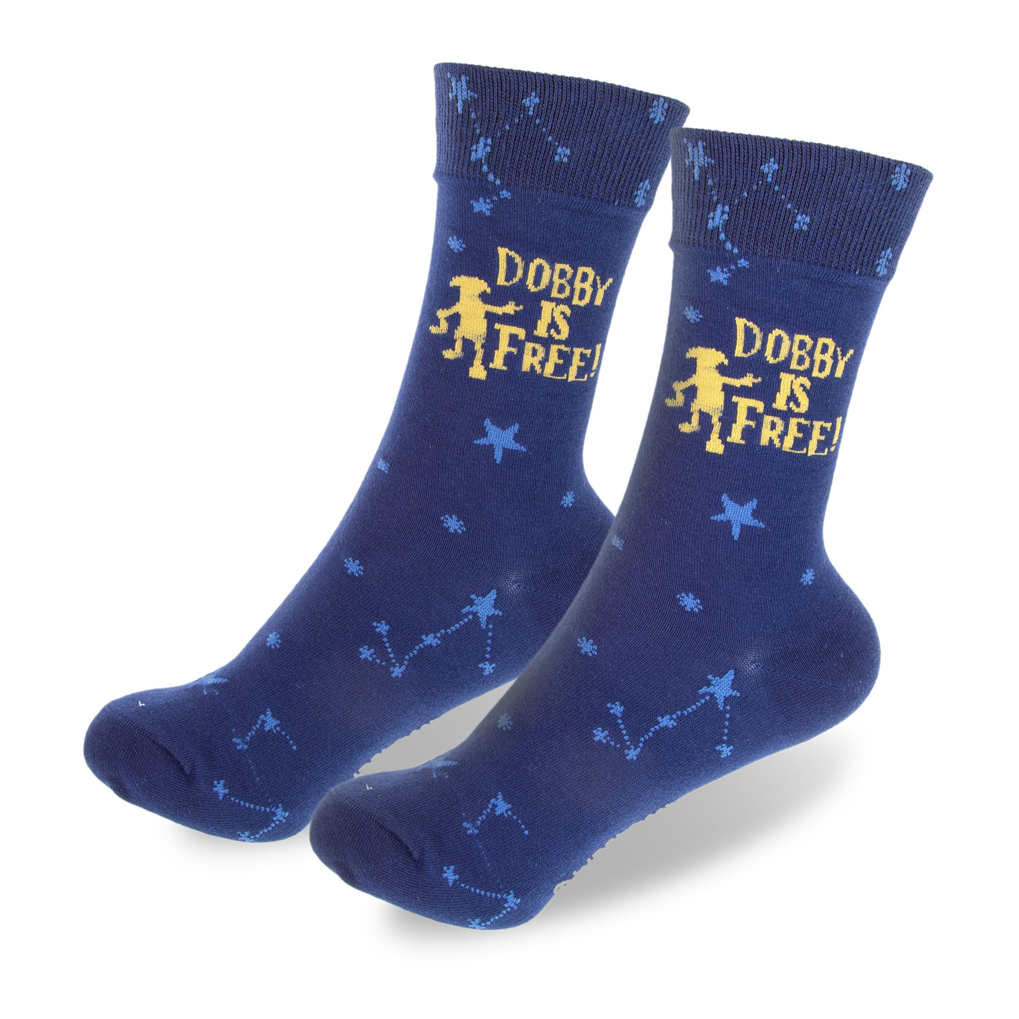 Dunkelblaue Socken mit Sternen und Dobby is free in Gold