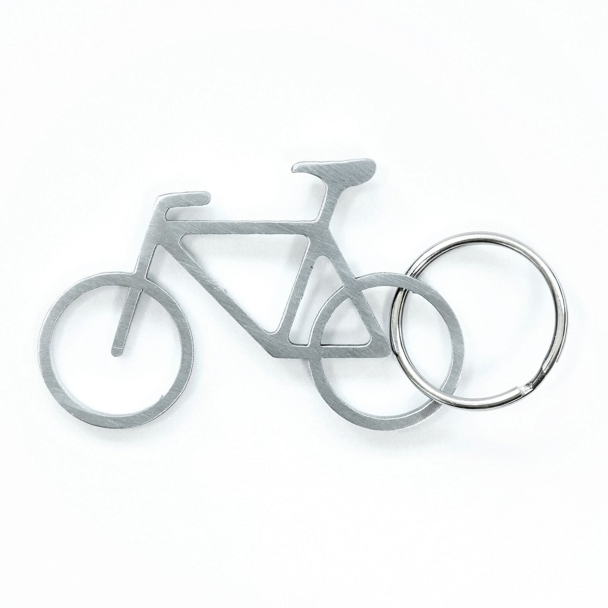 Fahrrad-Flaschenöffner – Edelstahl Velo-Form mit Schlüsselring freigestellt