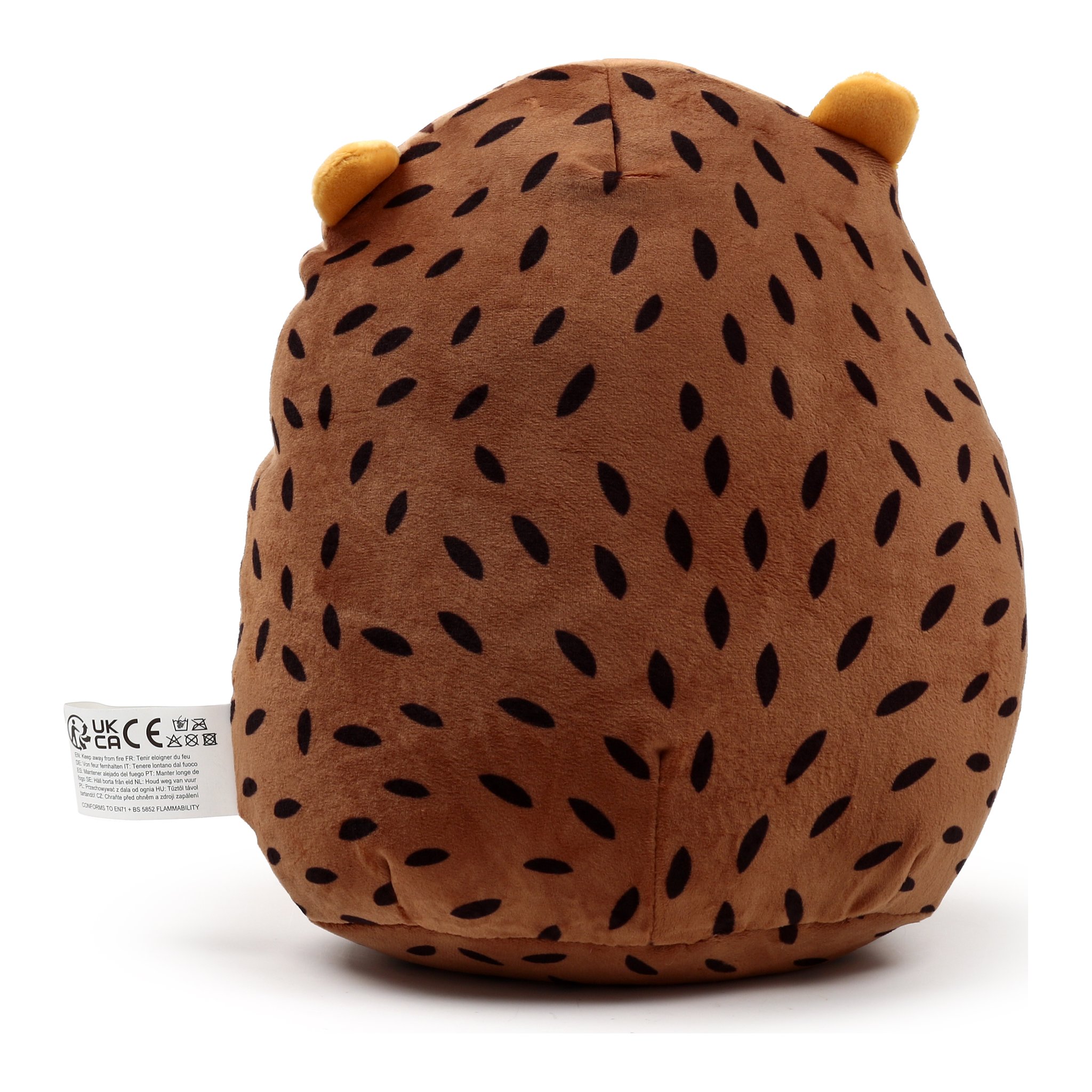 Hedgehog plush cushion from behind with spine pattern