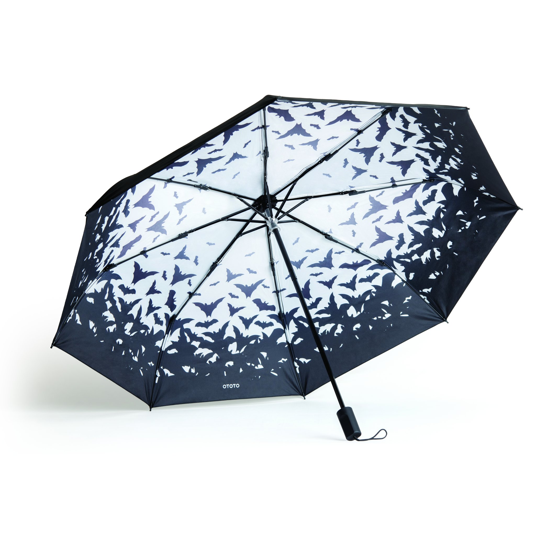 Spookula umbrella opened showing the bat pattern inside
