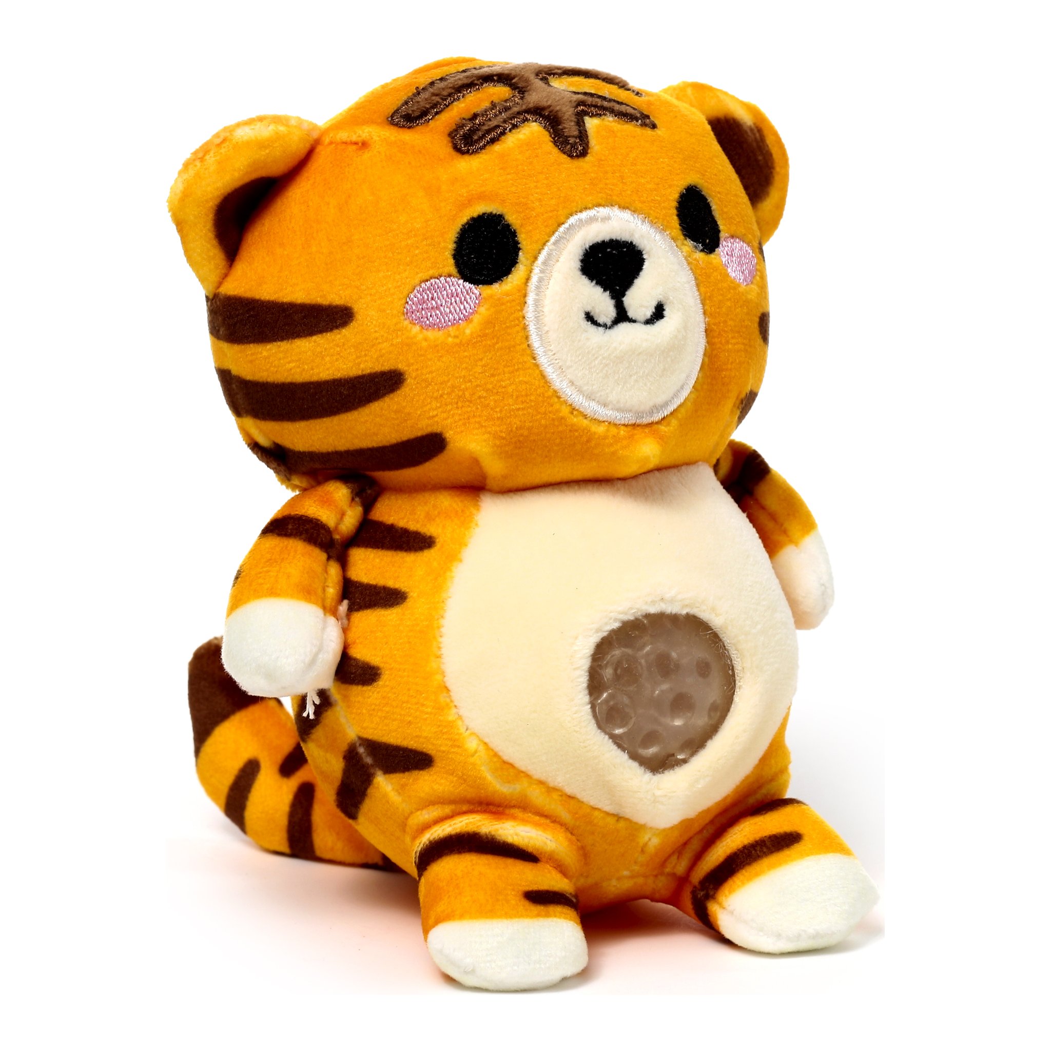 Tiger-Plueschstressball mit Glitzerkugel im Bauch