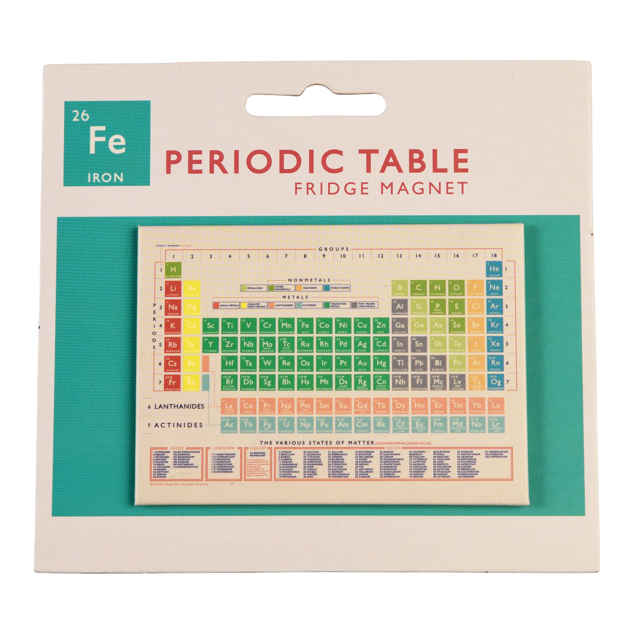 Magnete tavola periodica sulla cartolina «Periodic Table Fridge Magnet» con simbolo del ferro