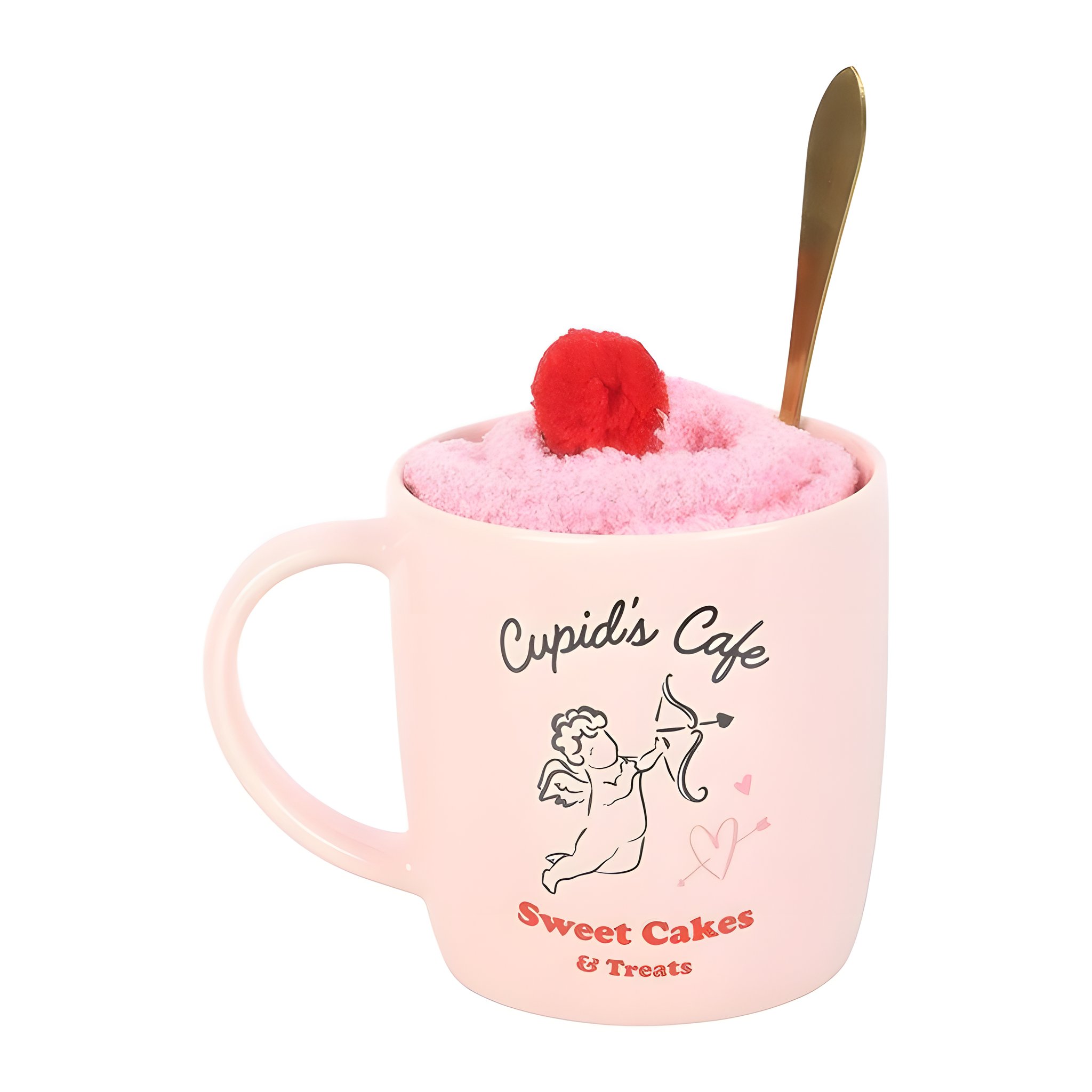 Tasse Cupid's Café avec cuillère dorée et chaussettes en forme de cupcake