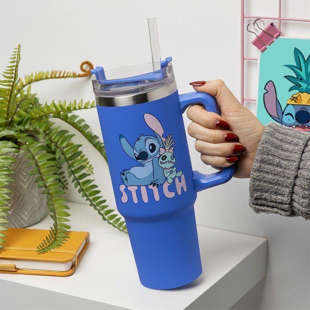 Disney Stitch Thermobecher mit Henkel und Strohhalm
