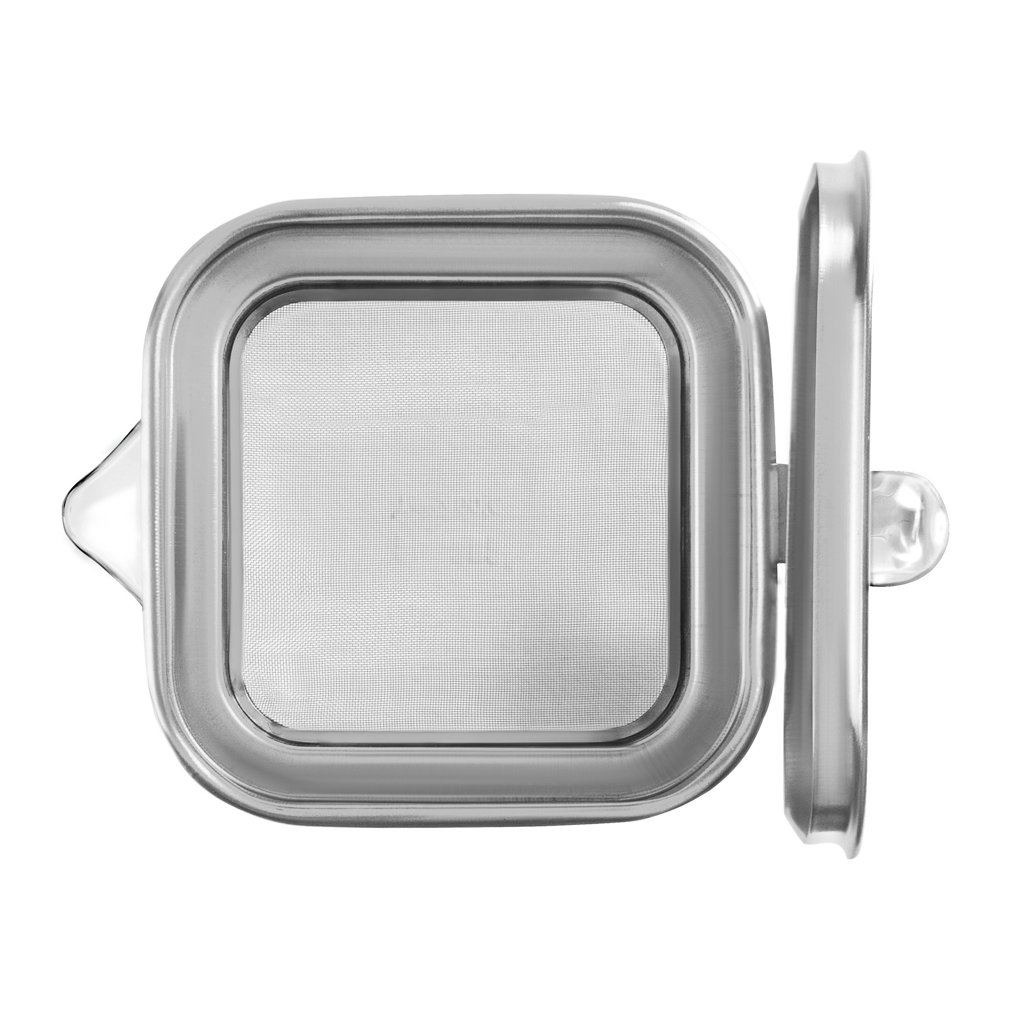 Fine stainless steel sieve of the frying oil recycler with the lid opened