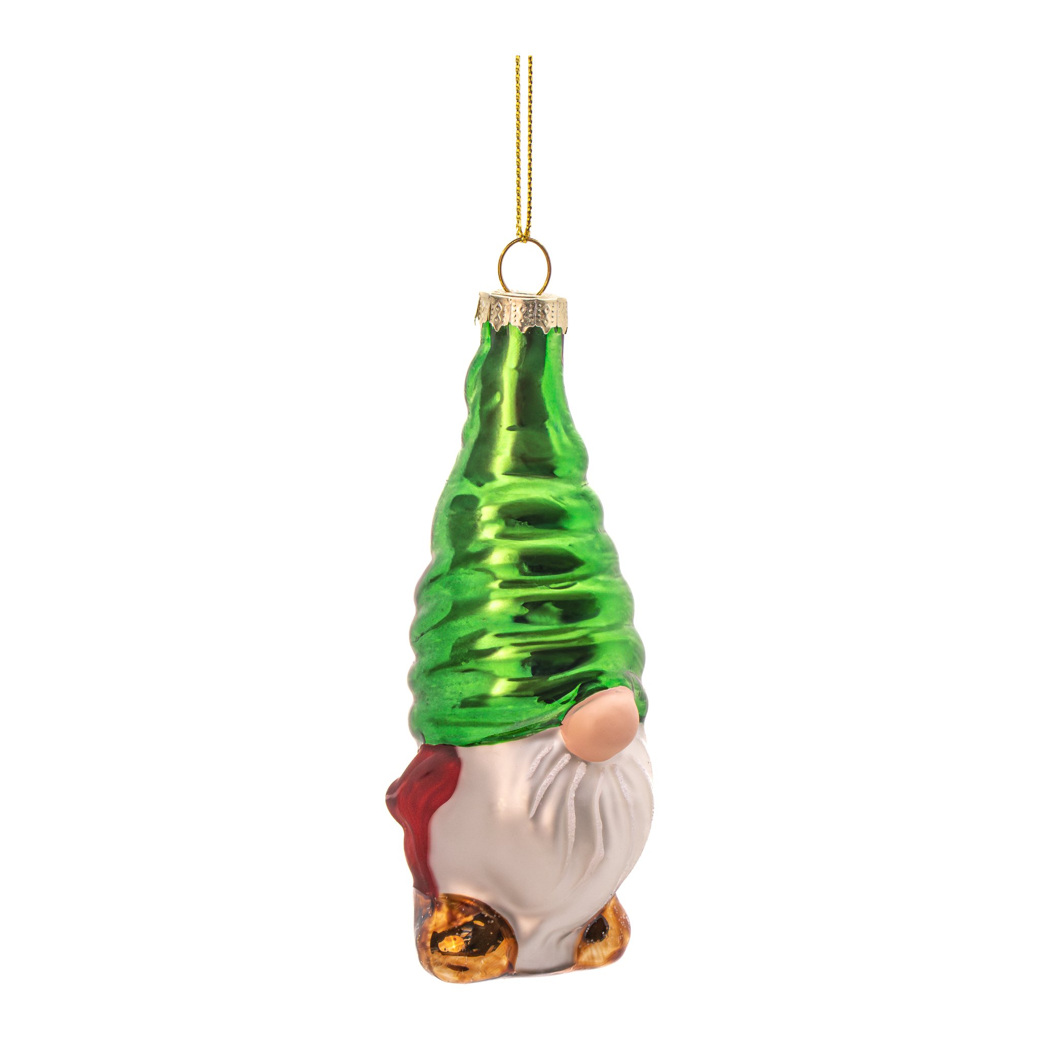 Weihnachtswichtel mit grüner Mütze, Glasanhänger freigestellt