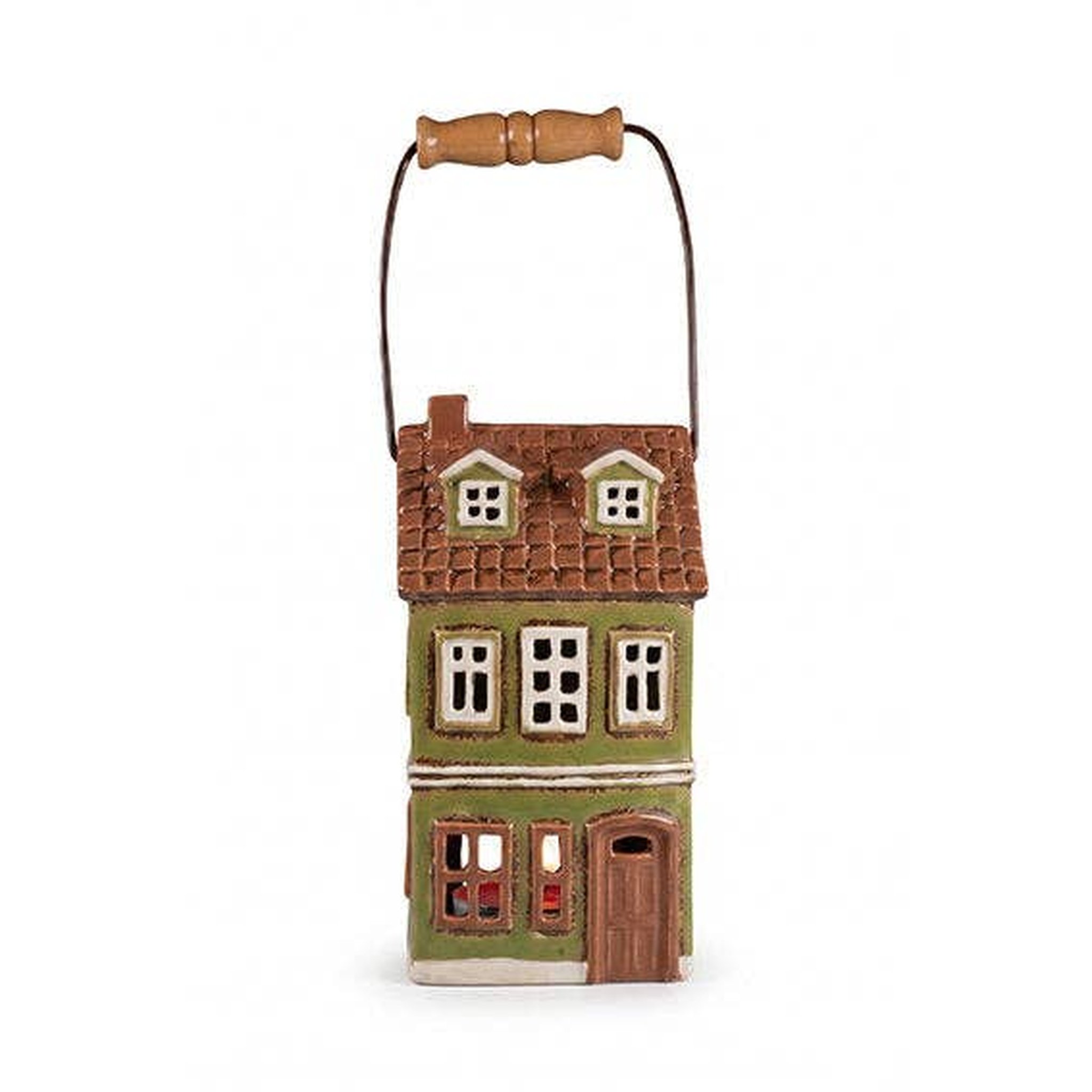 Grande casetta luminosa verde in ceramica – vista
