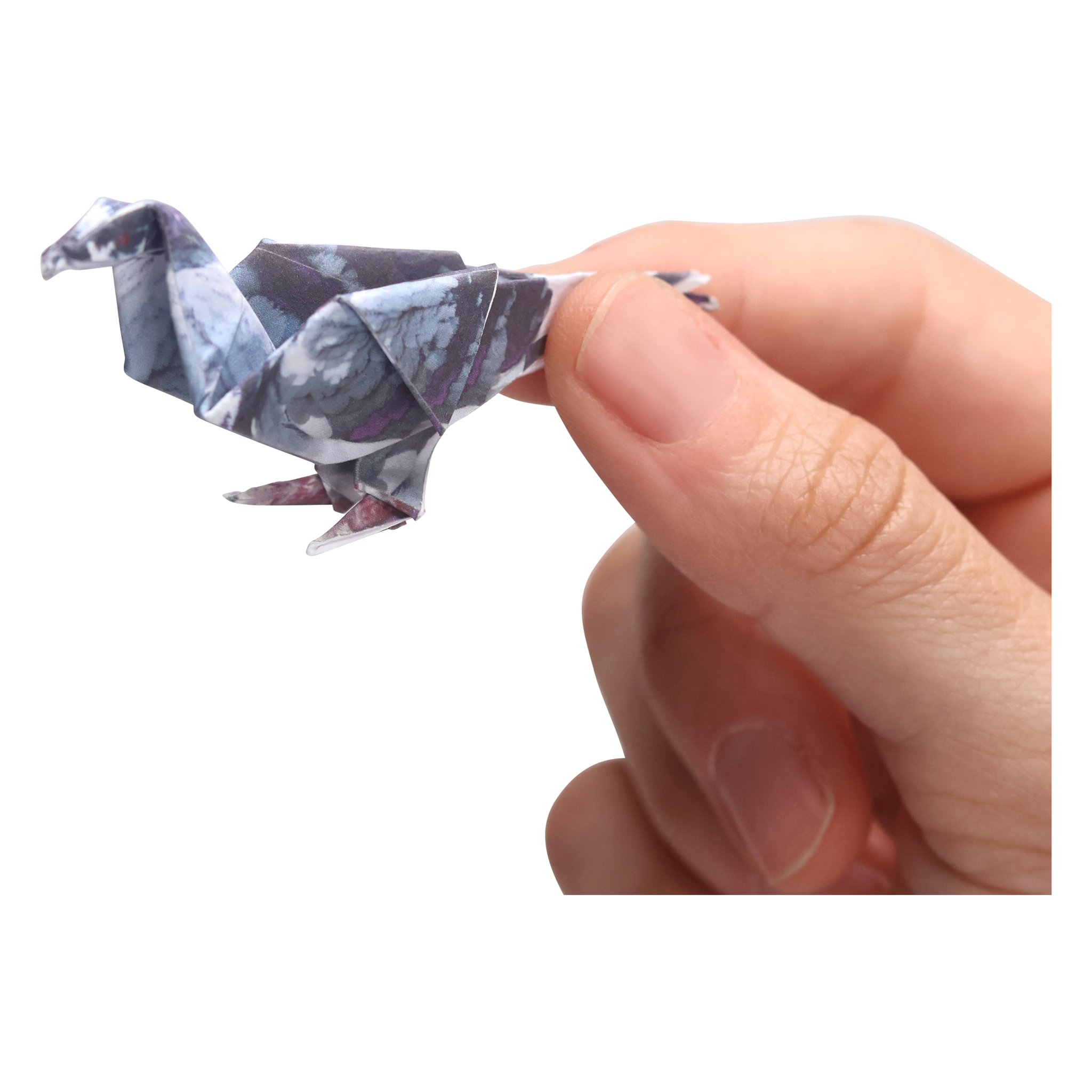 Paper Pigeons origami set – grey paper pigeon in hand
