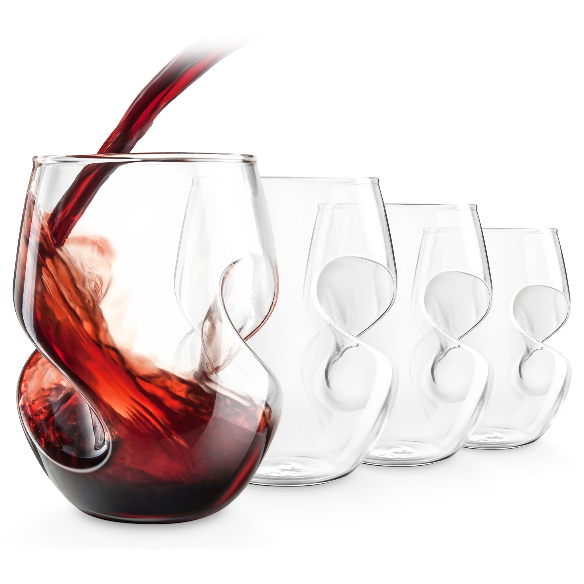 Conundrum Red Wine Glasses Set of 4 with Spiral Stem Pouring Wine