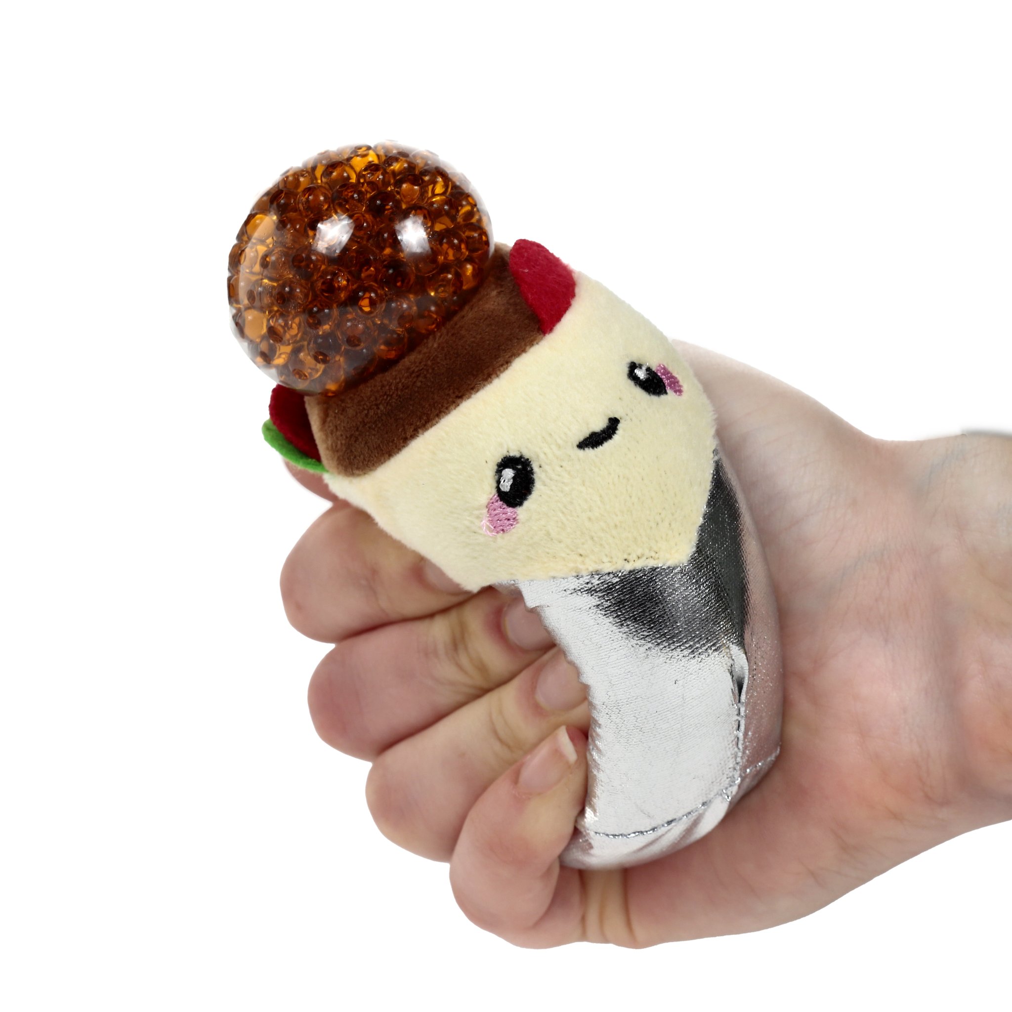 Balle anti-stress burrito en peluche tenue en main, perle de gel qui ressort