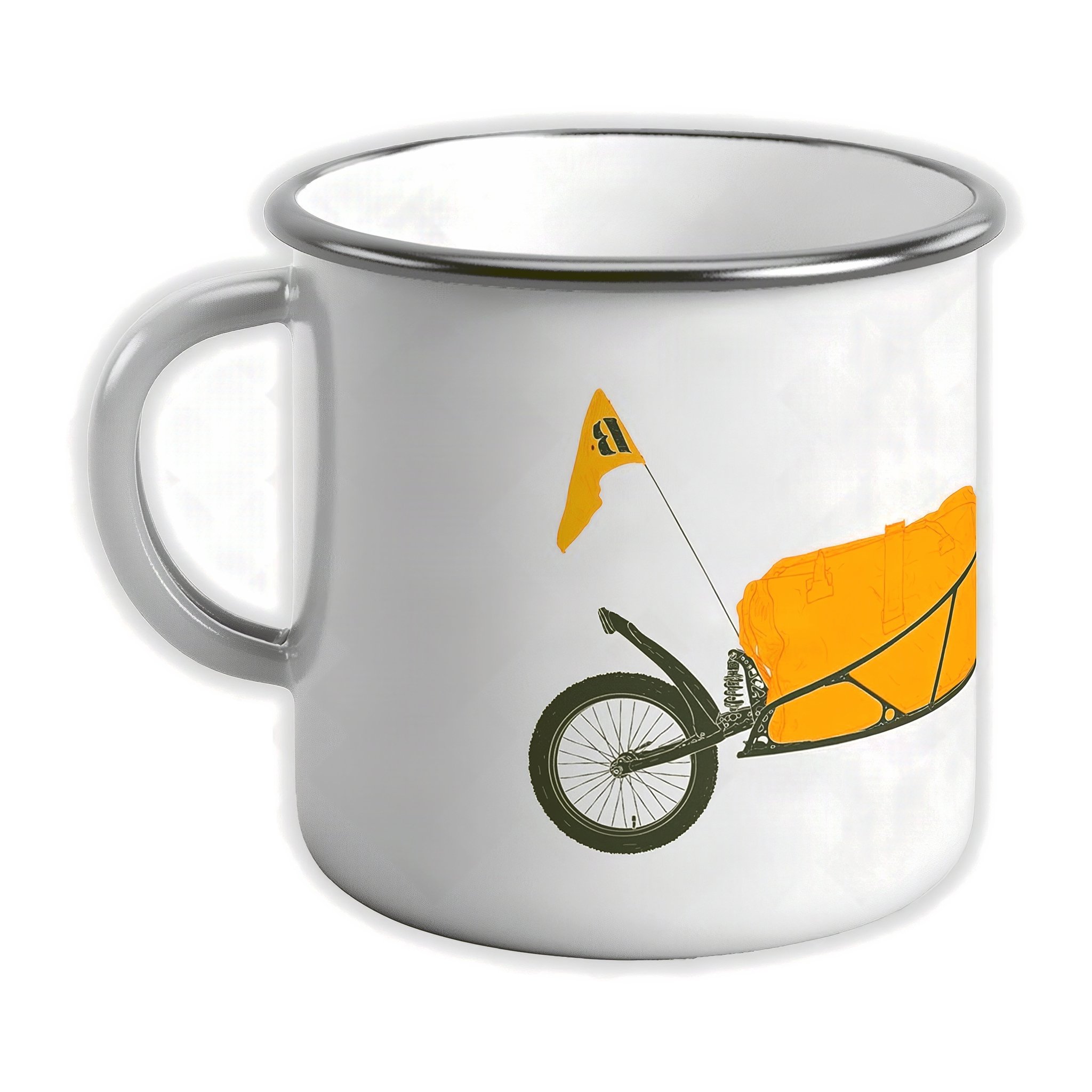 Tazza smaltata con rimorchio per bici e bandierina