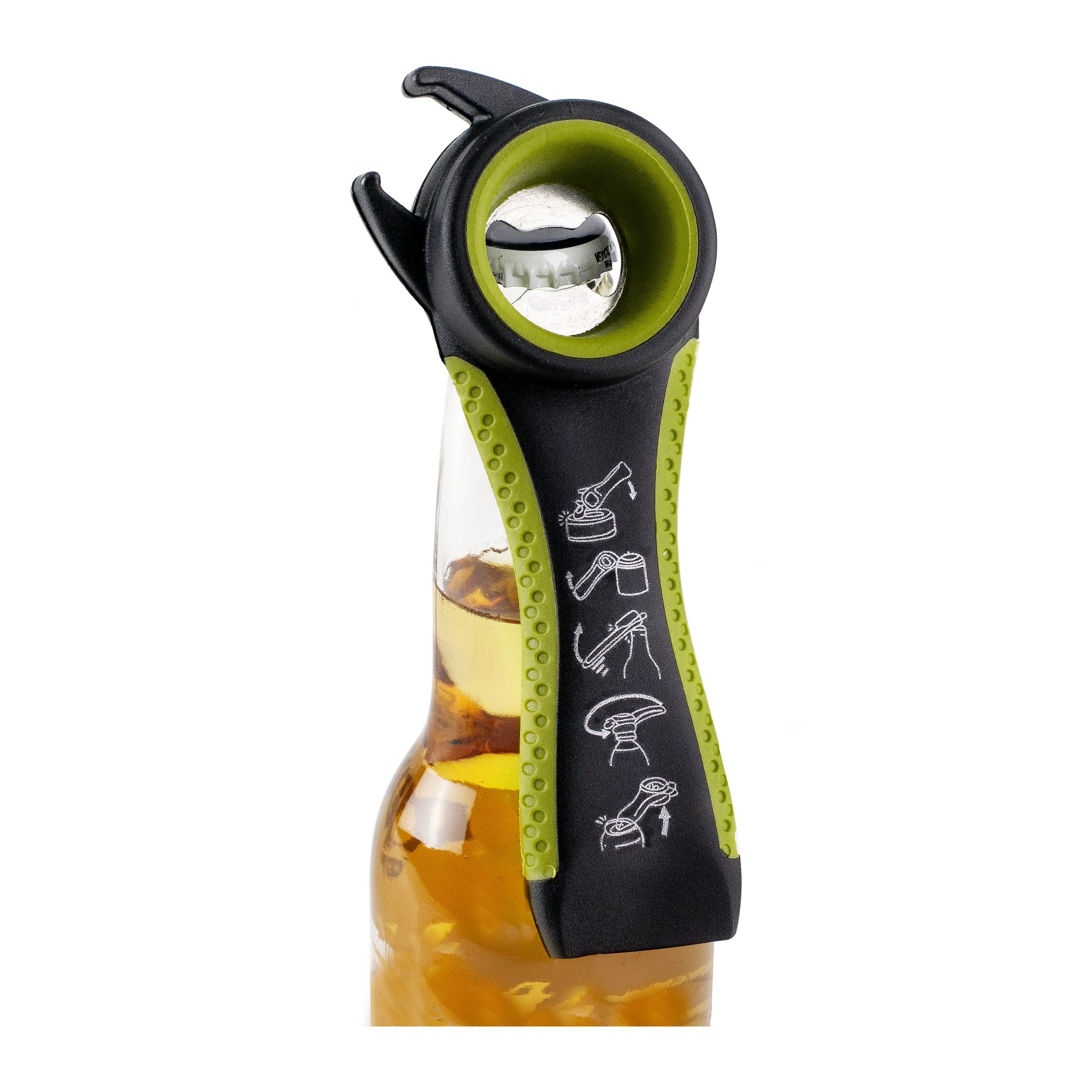 5-in-1 opener removing the crown cap of a beer bottle