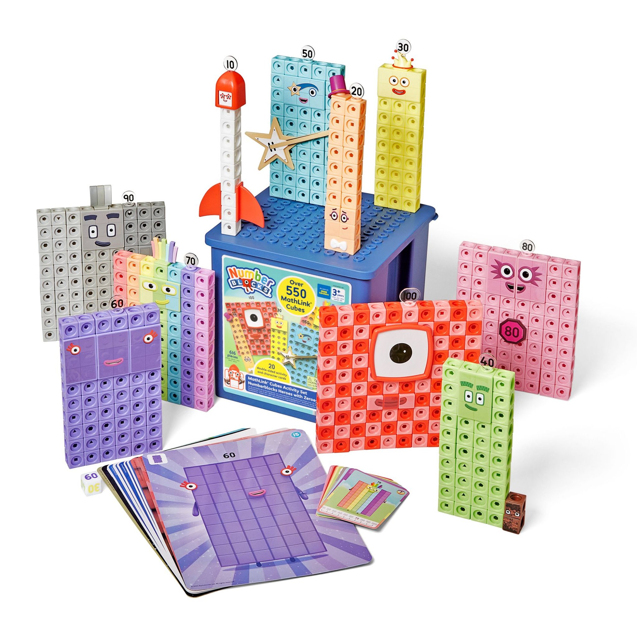 Numberblocks Heroes with Zeroes MathLink Cubes Set – Set mit Aufbewahrungsbox