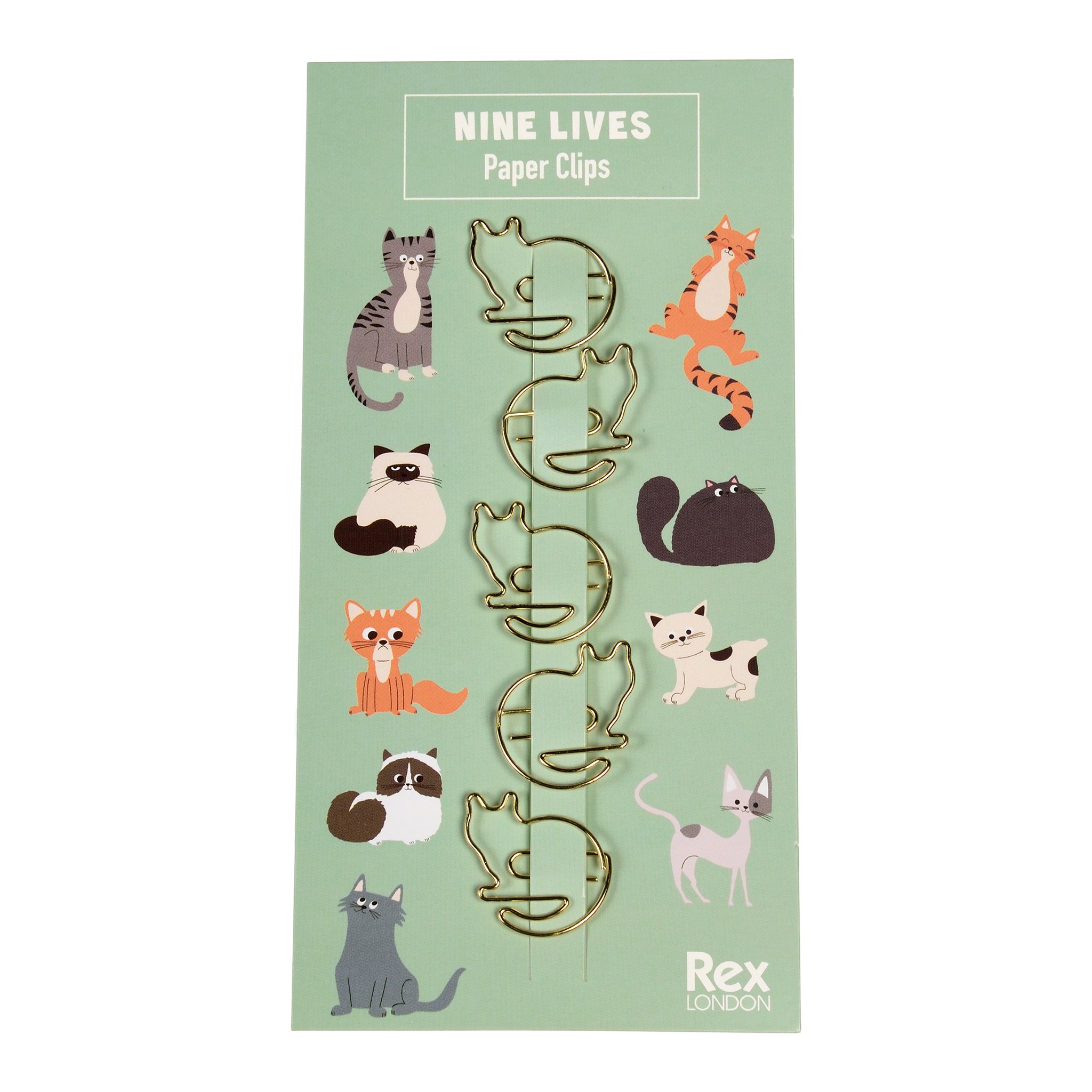 Trombones chats sur la carte verte « Nine Lives » aux chats illustrés