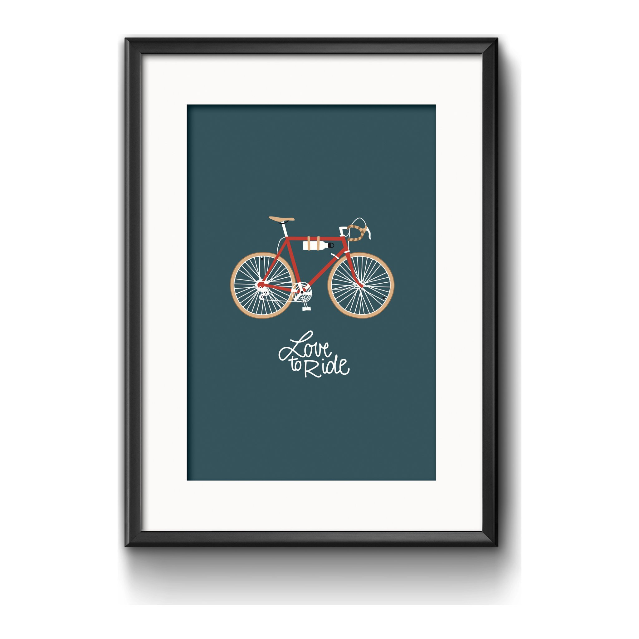 Kunstdruck Love to Ride mit zwei Velos, gerahmt an der Wand