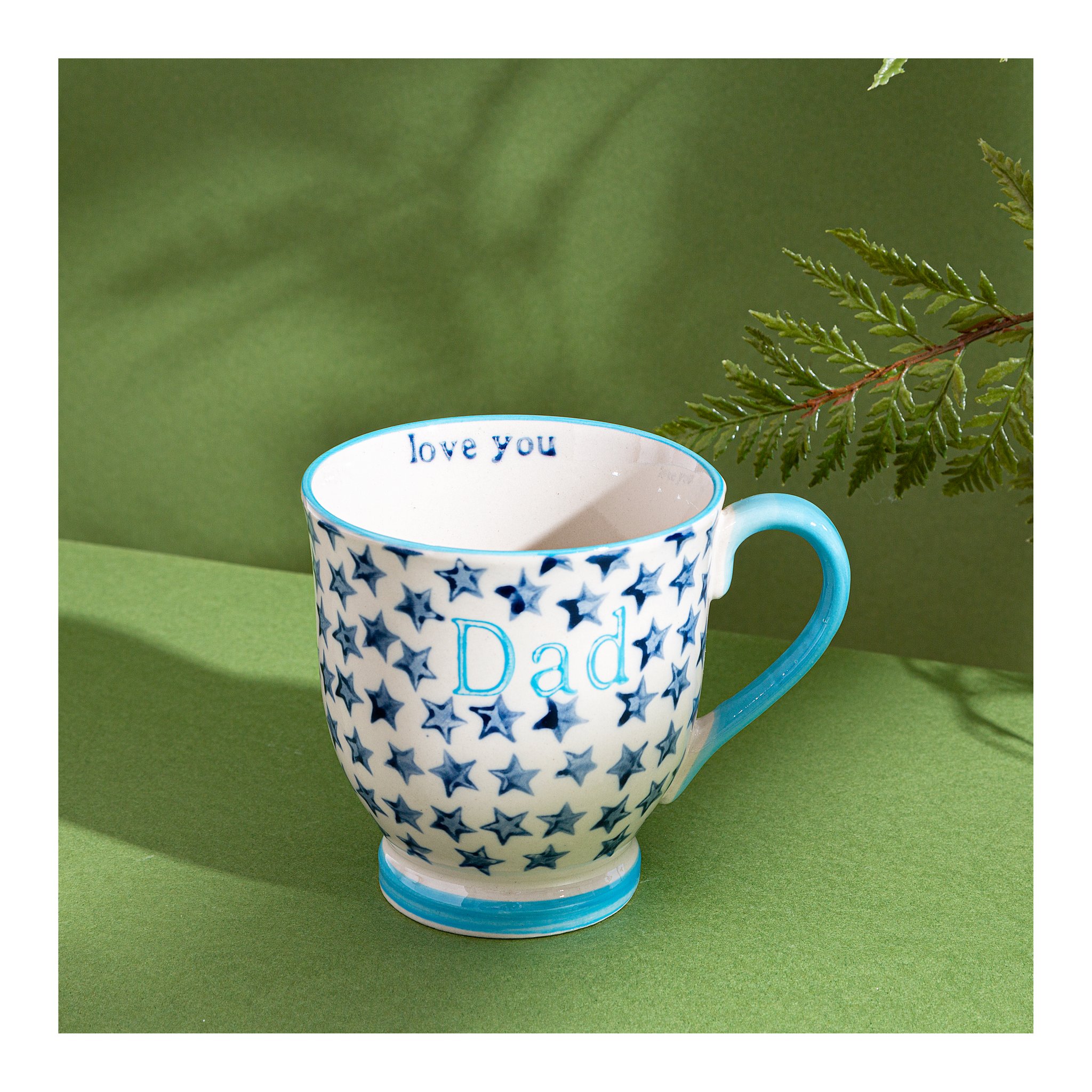 Tasse Love You Dad Sass & Belle avec étoiles bleues sur fond vert