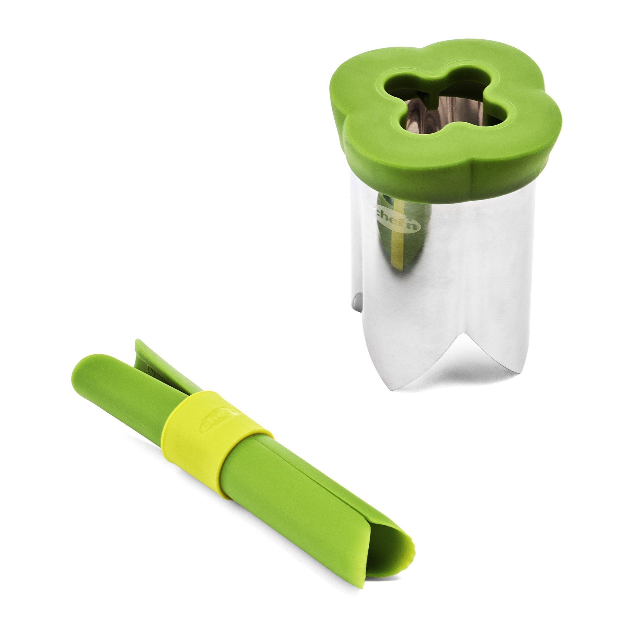 Beide Teile des Entkerner-Sets nebeneinander: grosser Paprika- und kleiner Chili-Entkerner