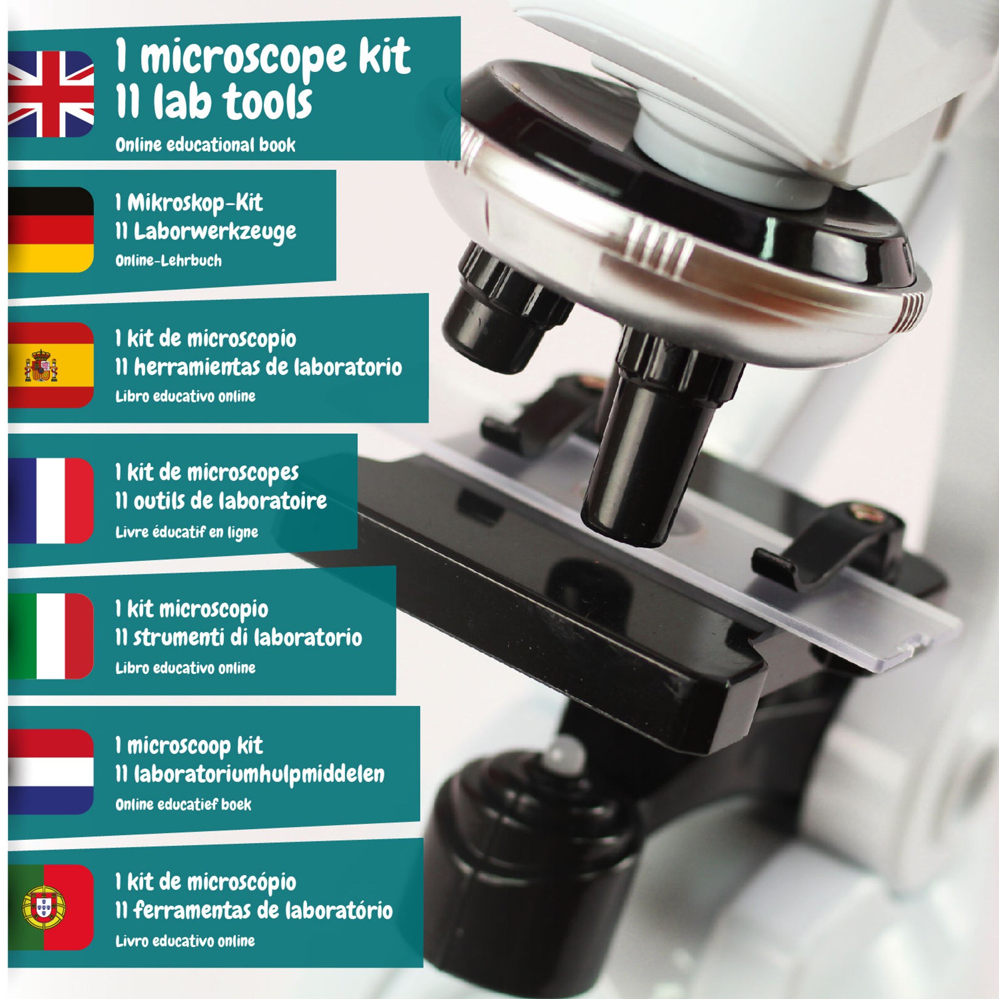 Kids microscope detail view with language overview