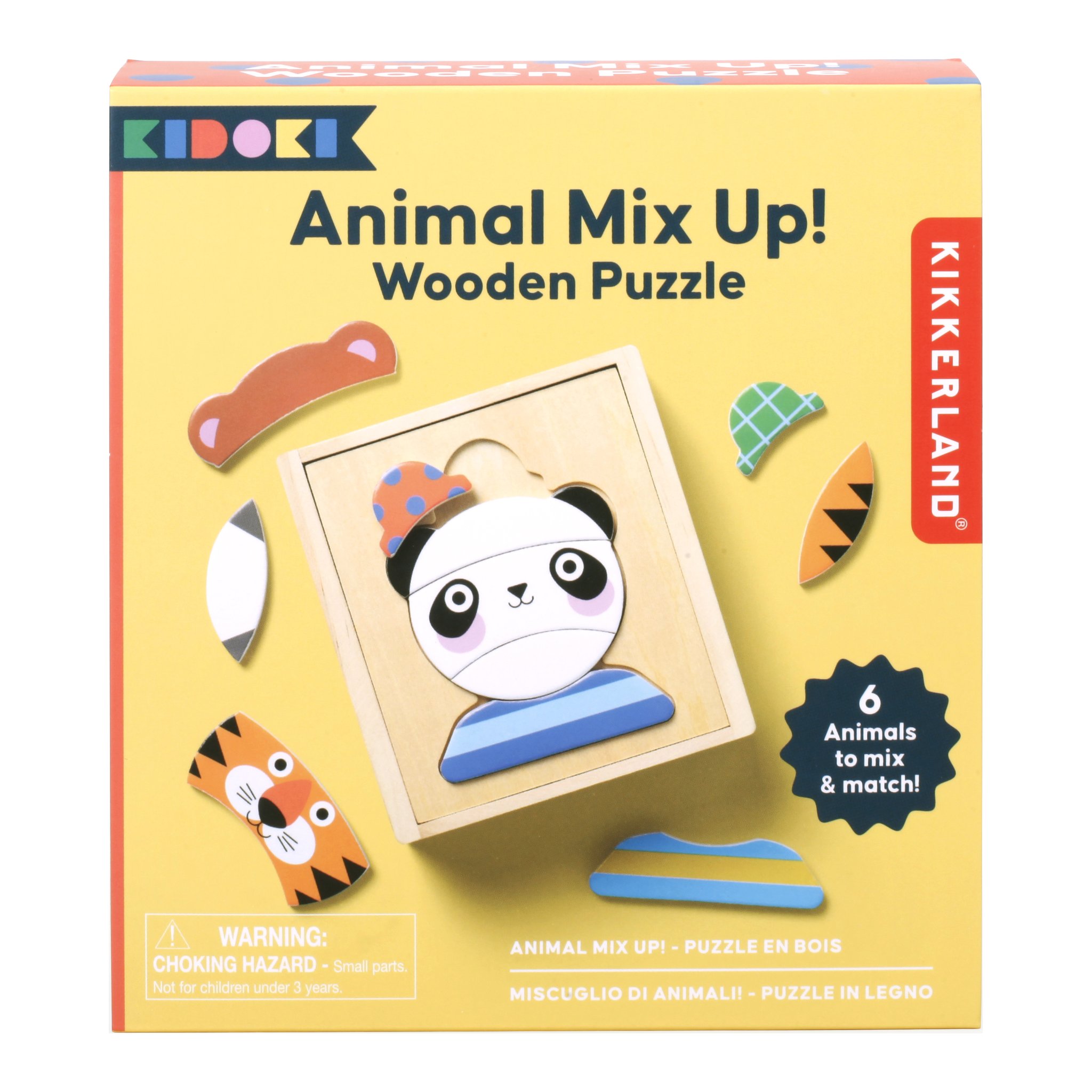 Puzzle animaux en bois dans l'emballage « Animal Mix Up! Wooden Puzzle » de Kidoki