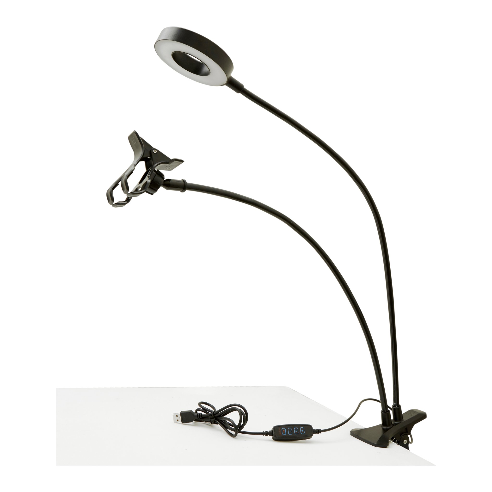 Live streaming kit with ring light, phone holder and table clamp