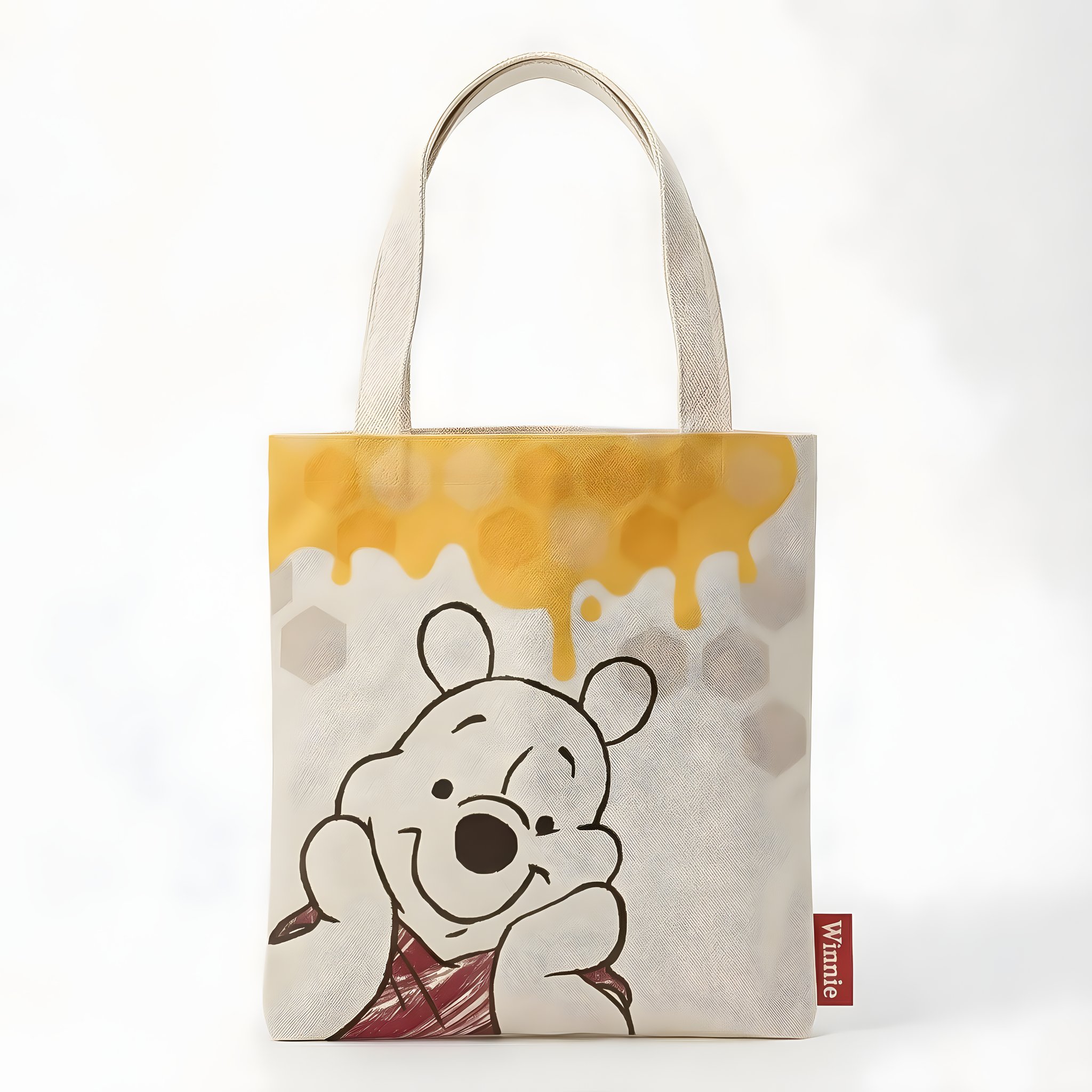 Borsa shopping Winnie the Pooh con grande viso e motivo miele