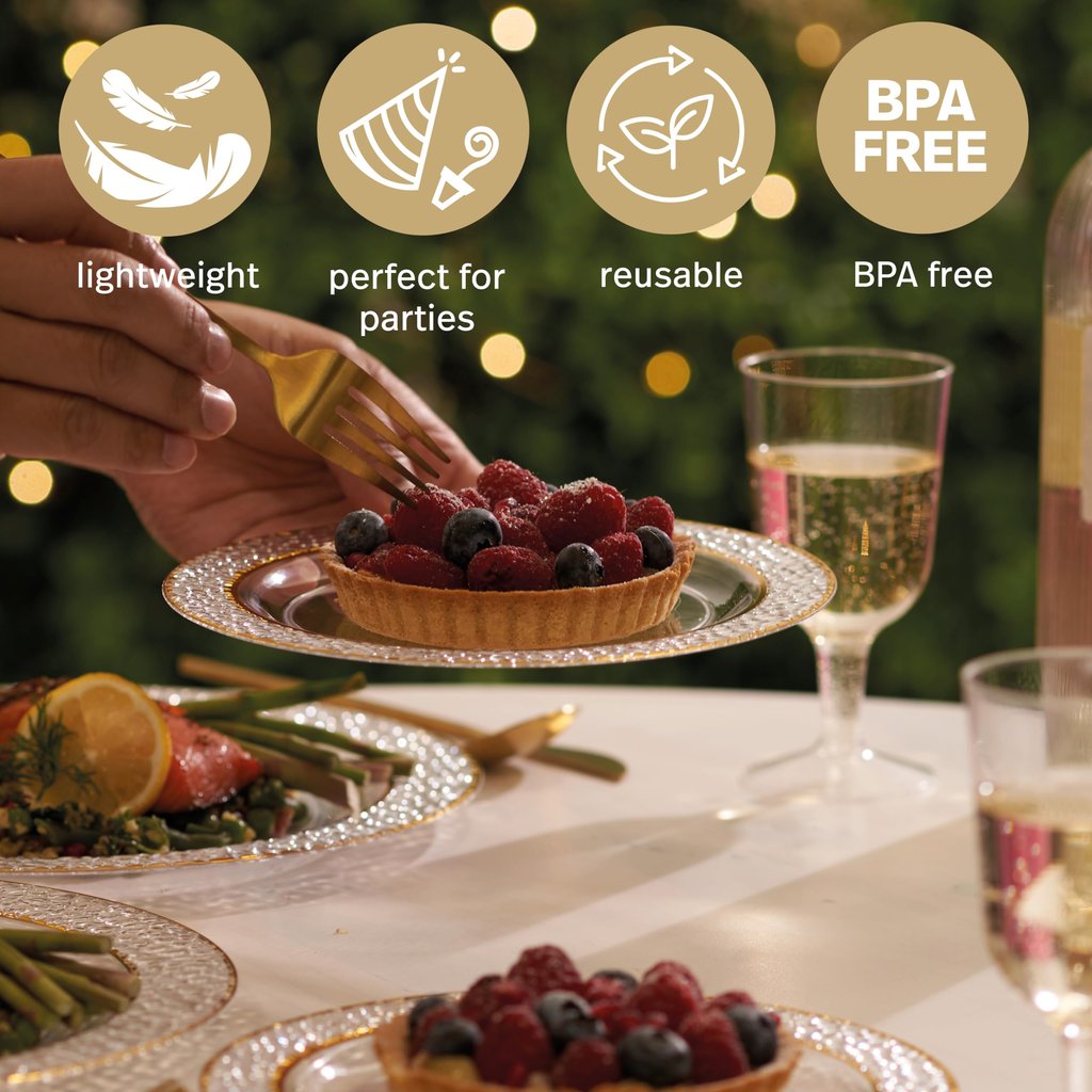 Plastik-Dessertteller mit gehämmertem Goldrand