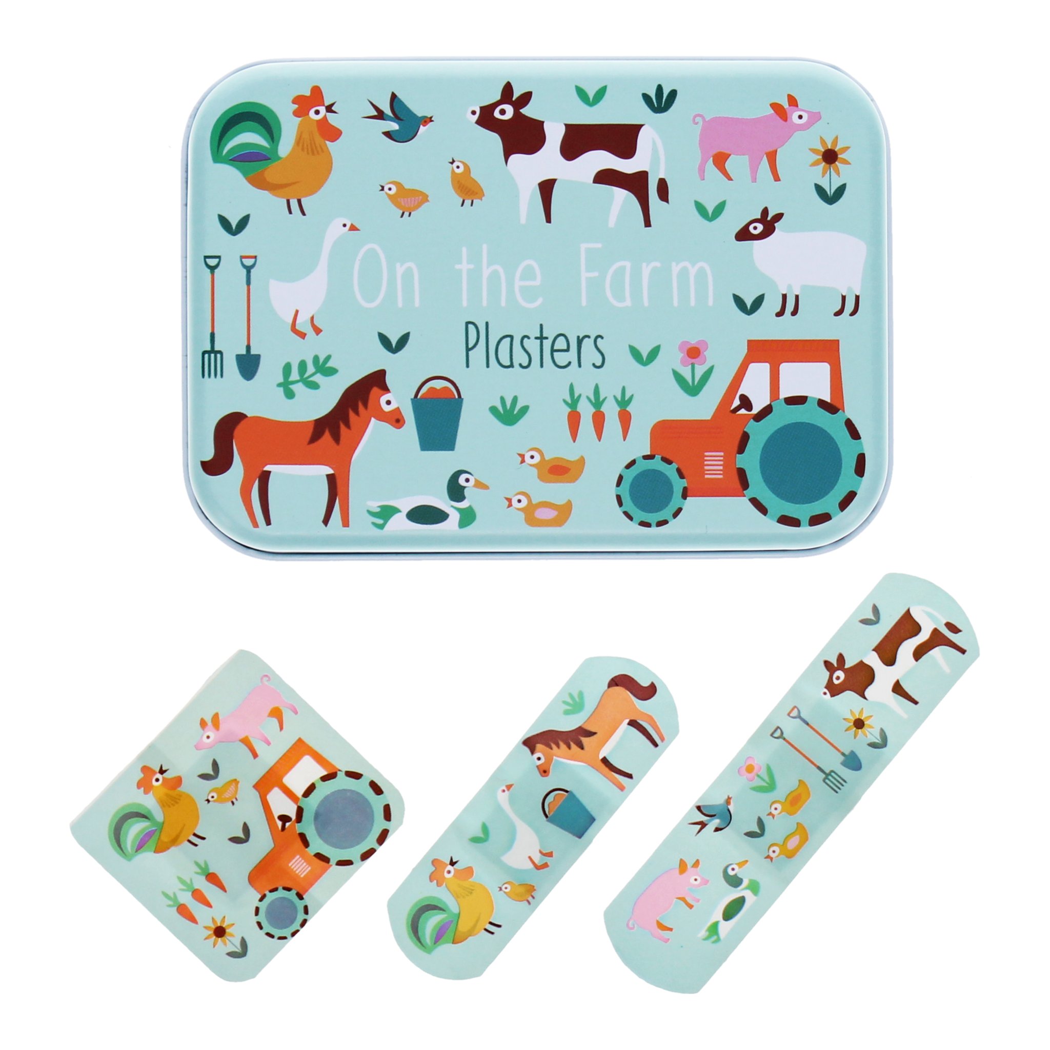 Blechdose «On the Farm Plasters» mit drei Pflastern in verschiedenen Grössen