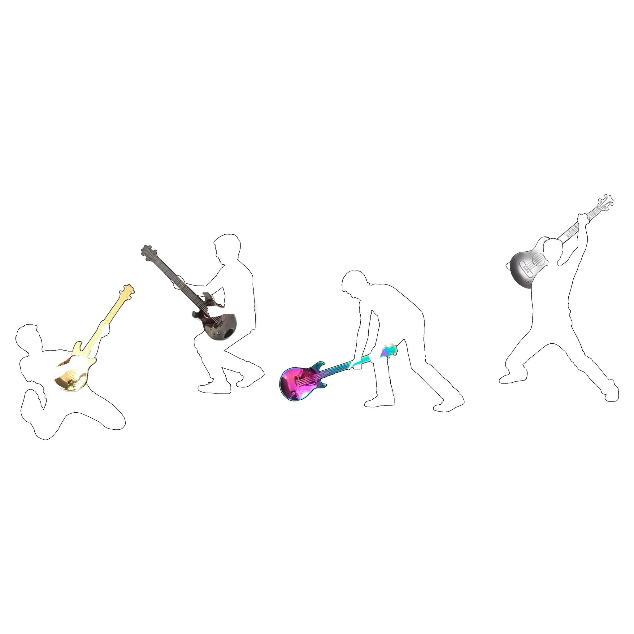 Set di quattro cucchiaini chitarra Rocking in colori diversi